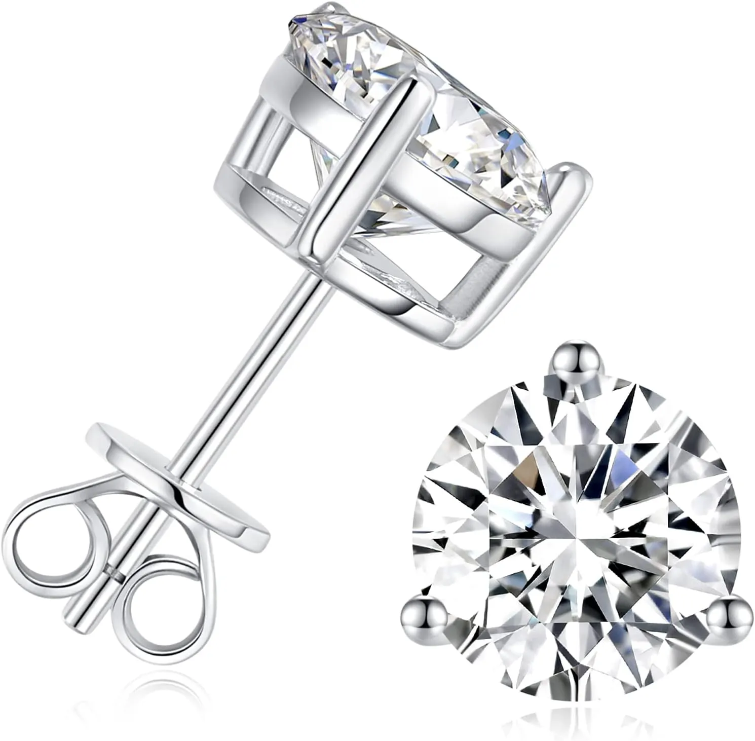 1-4ct Moissanite Stud Earrings for Women - 3 Prong 925 Sterling Silver D Color Ideal Cut Earrings with Certificate of Authenticity