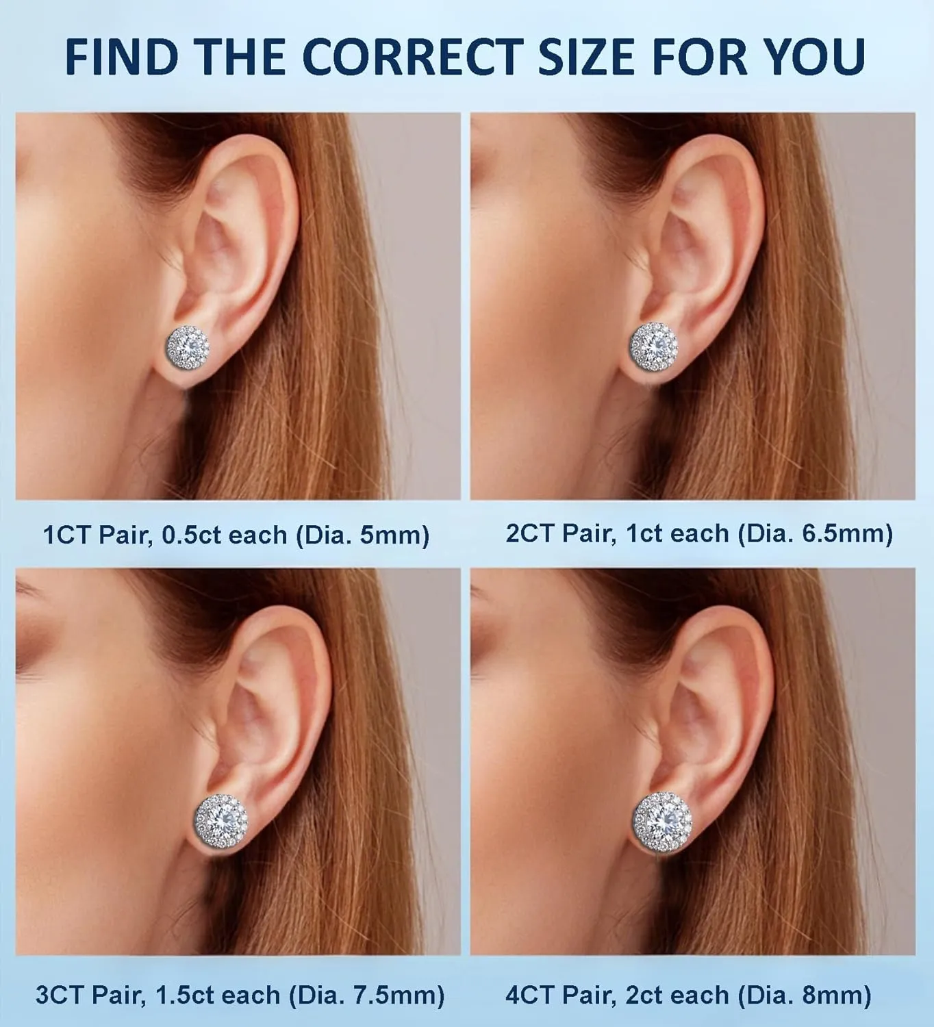 1-4ct Moissanite Stud Earrings for Women - Halo Round 925 Sterling Silver D Color Ideal Cut Earrings with Certificate of Authenticity