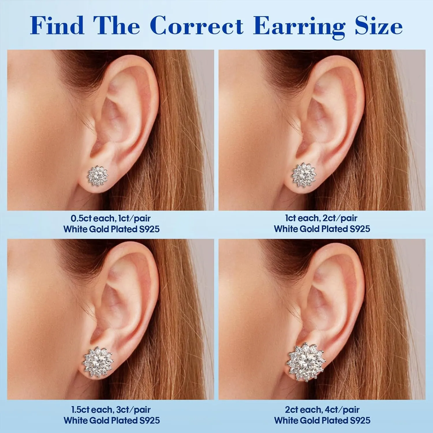 1-4CT Moissanite Stud Earrings, Sunflower D Color Ideal Cut 925 Sterling Silver Earrings for Women with Certificate of Authenticity