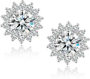 1-4CT Moissanite Stud Earrings, Sunflower D Color Ideal Cut 925 Sterling Silver Earrings for Women with Certificate of Authenticity