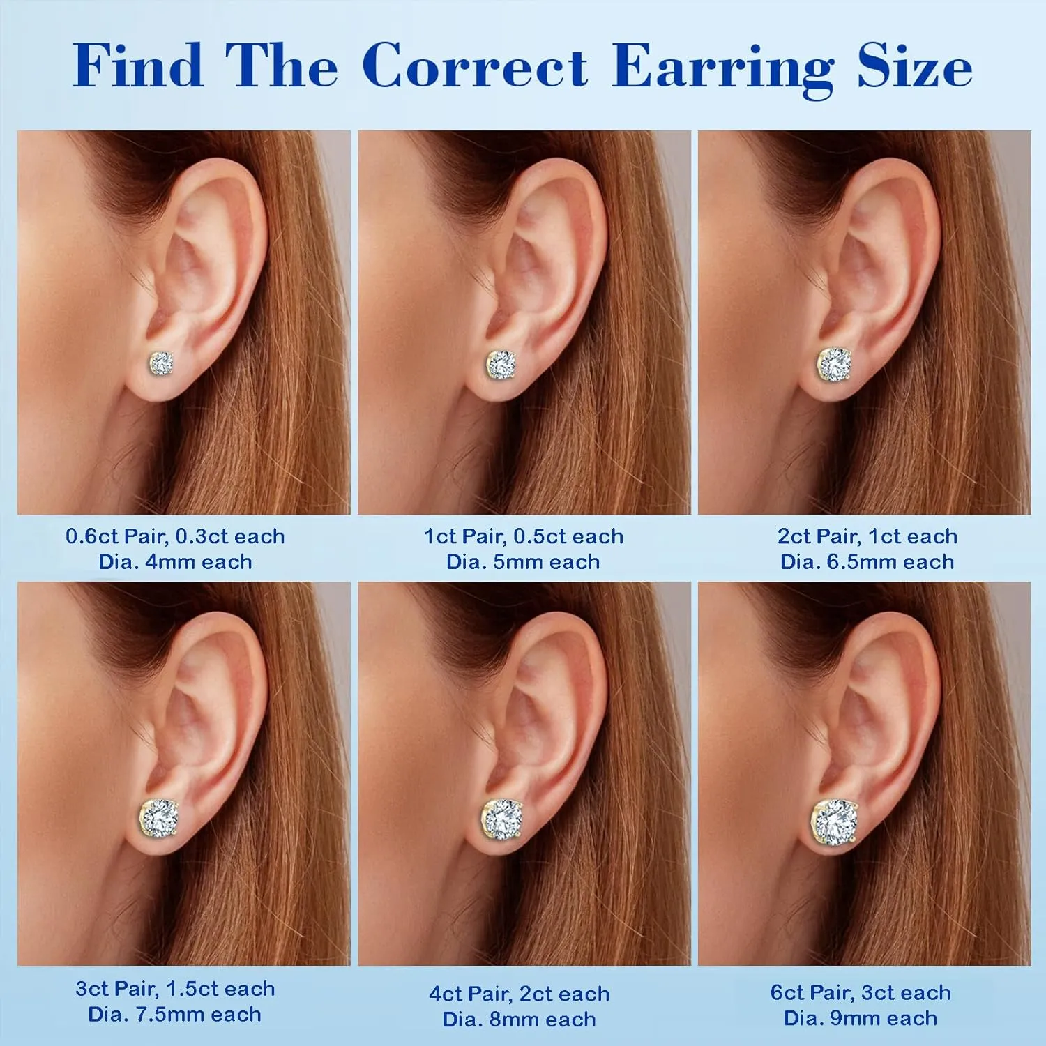 1-6CT Moissanite Stud Earrings for Women, C4P Setting D Color 925 Sterling Silver Earrings with Certificate of Authenticity