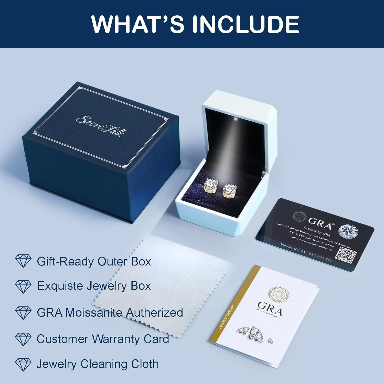 1-6CT Moissanite Stud Earrings for Women, C4P Setting D Color 925 Sterling Silver Earrings with Certificate of Authenticity