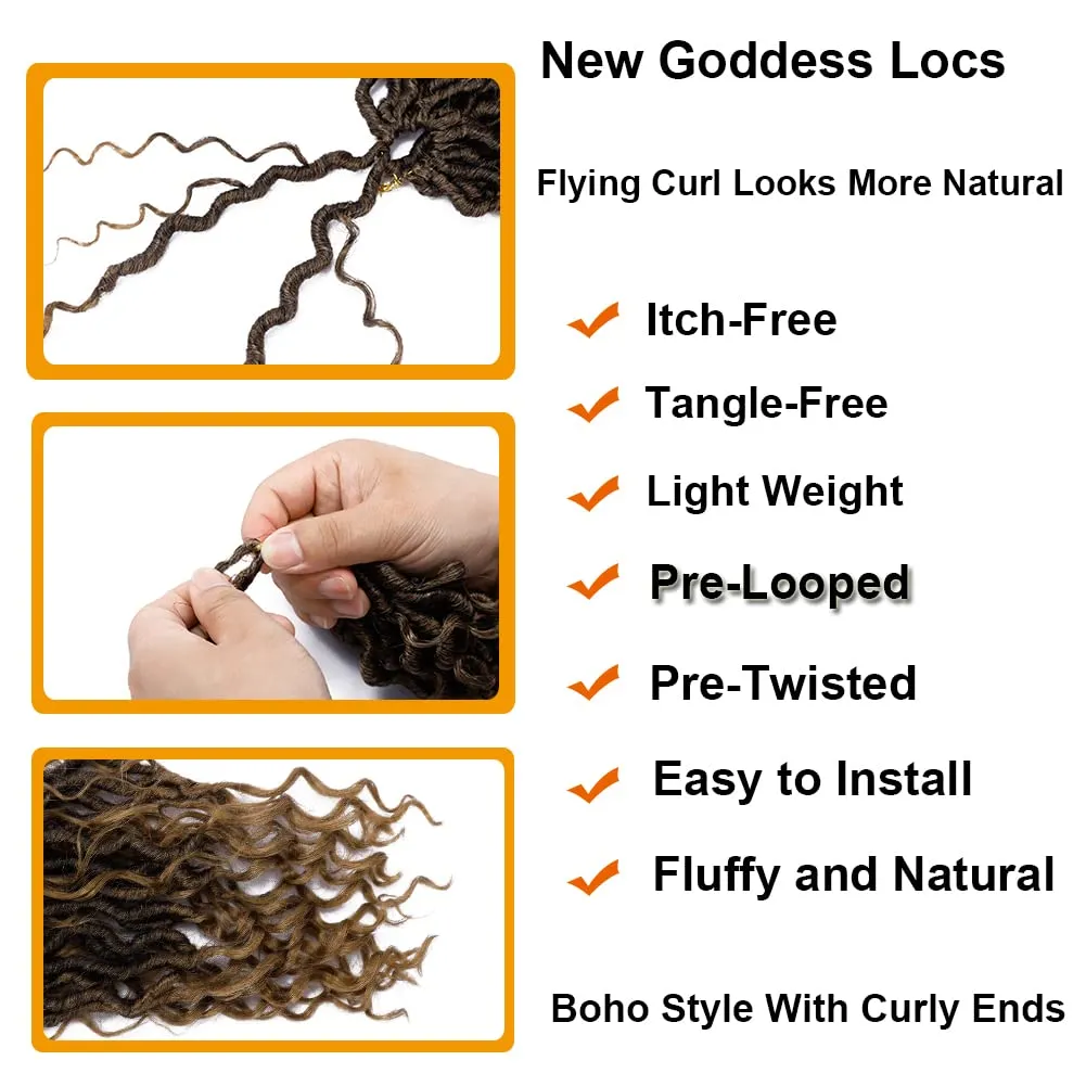 10 Inch Goddess Locs Crochet Hair for Women 7 Packs Pre Looped Crochet Hair with Curly Ends Faux Locs With Curly Ends Soft Locs for Kids (1B/27#)