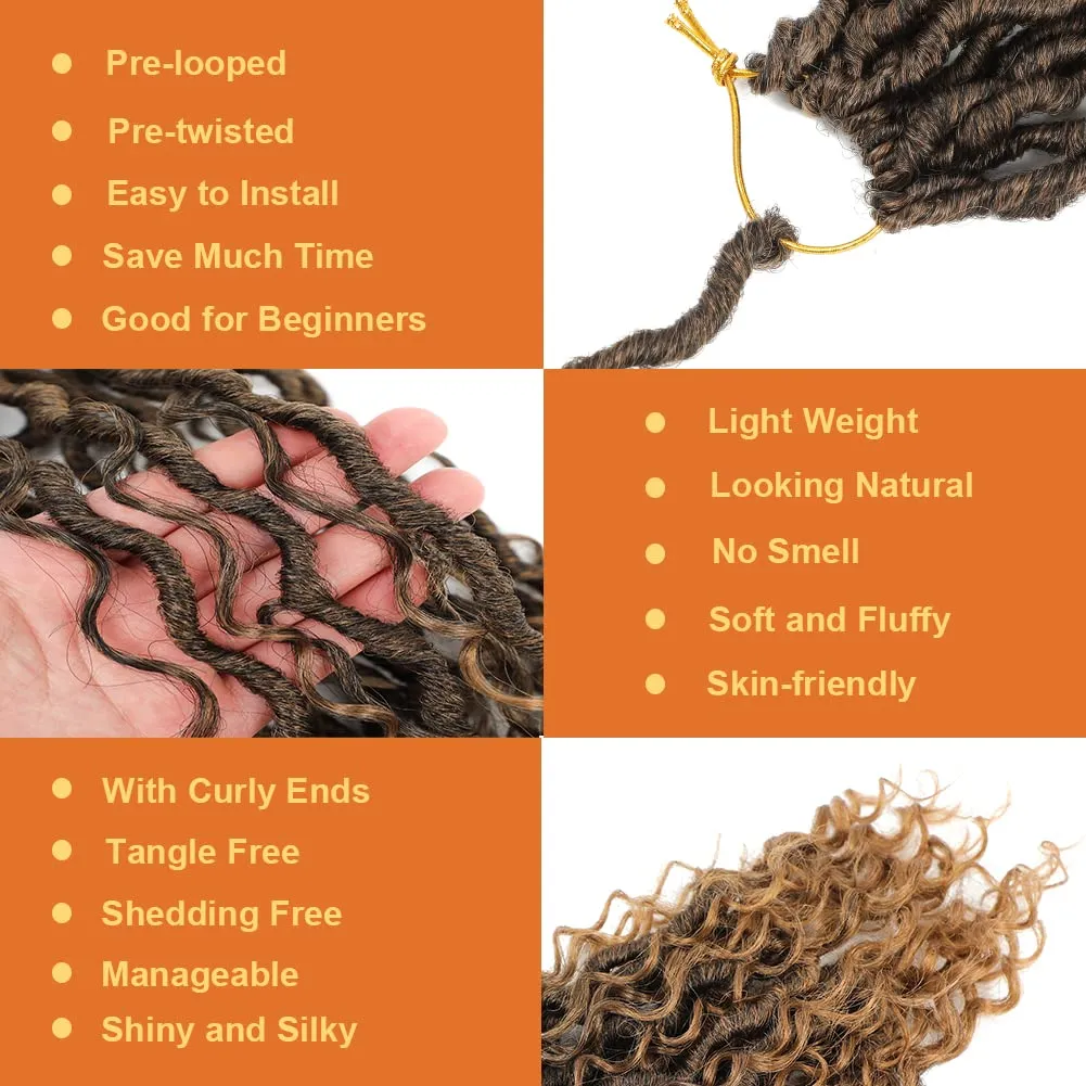10 Inch Goddess Locs Crochet Hair for Women 7 Packs Pre Looped Crochet Hair with Curly Ends Faux Locs With Curly Ends Soft Locs for Kids (1B/27#)