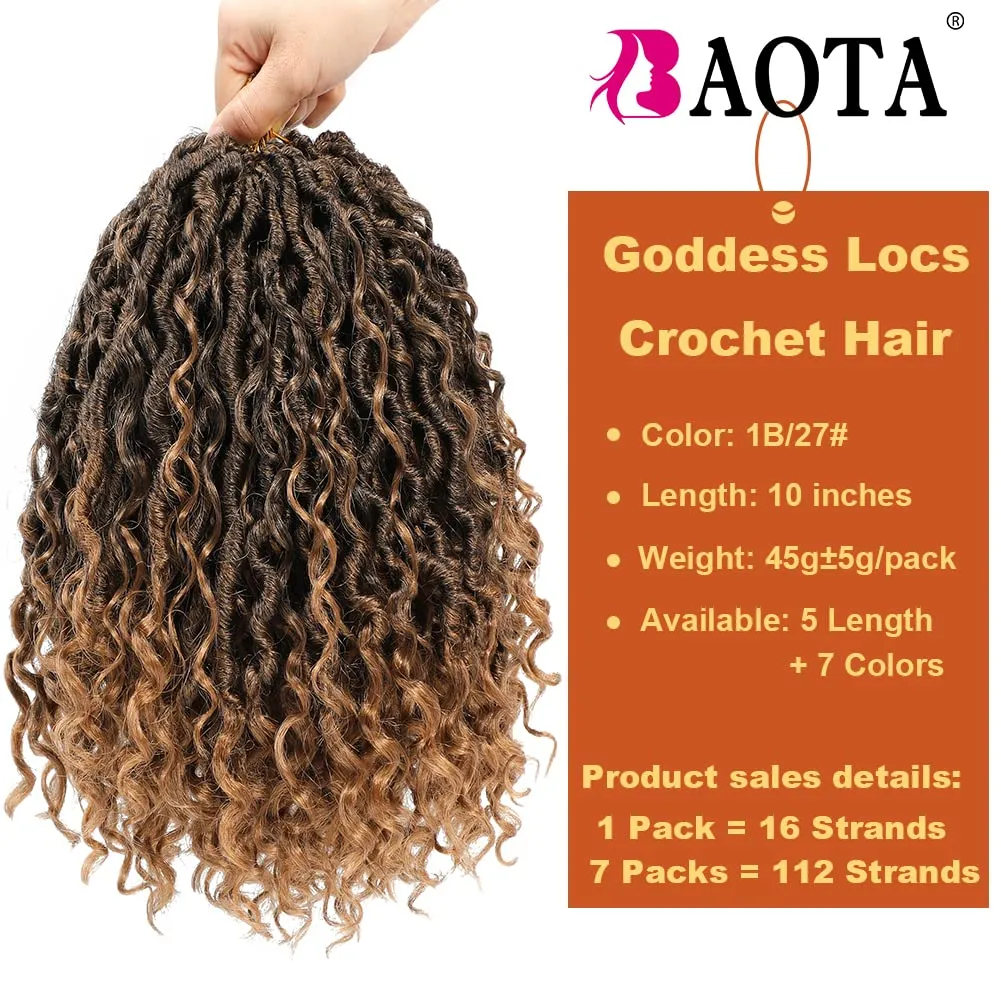 10 Inch Goddess Locs Crochet Hair for Women 7 Packs Pre Looped Crochet Hair with Curly Ends Faux Locs With Curly Ends Soft Locs for Kids (1B/27#)
