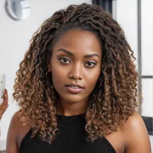 10 Inch Goddess Locs Crochet Hair for Women 7 Packs Pre Looped Crochet Hair with Curly Ends Faux Locs With Curly Ends Soft Locs for Kids (1B/27#)