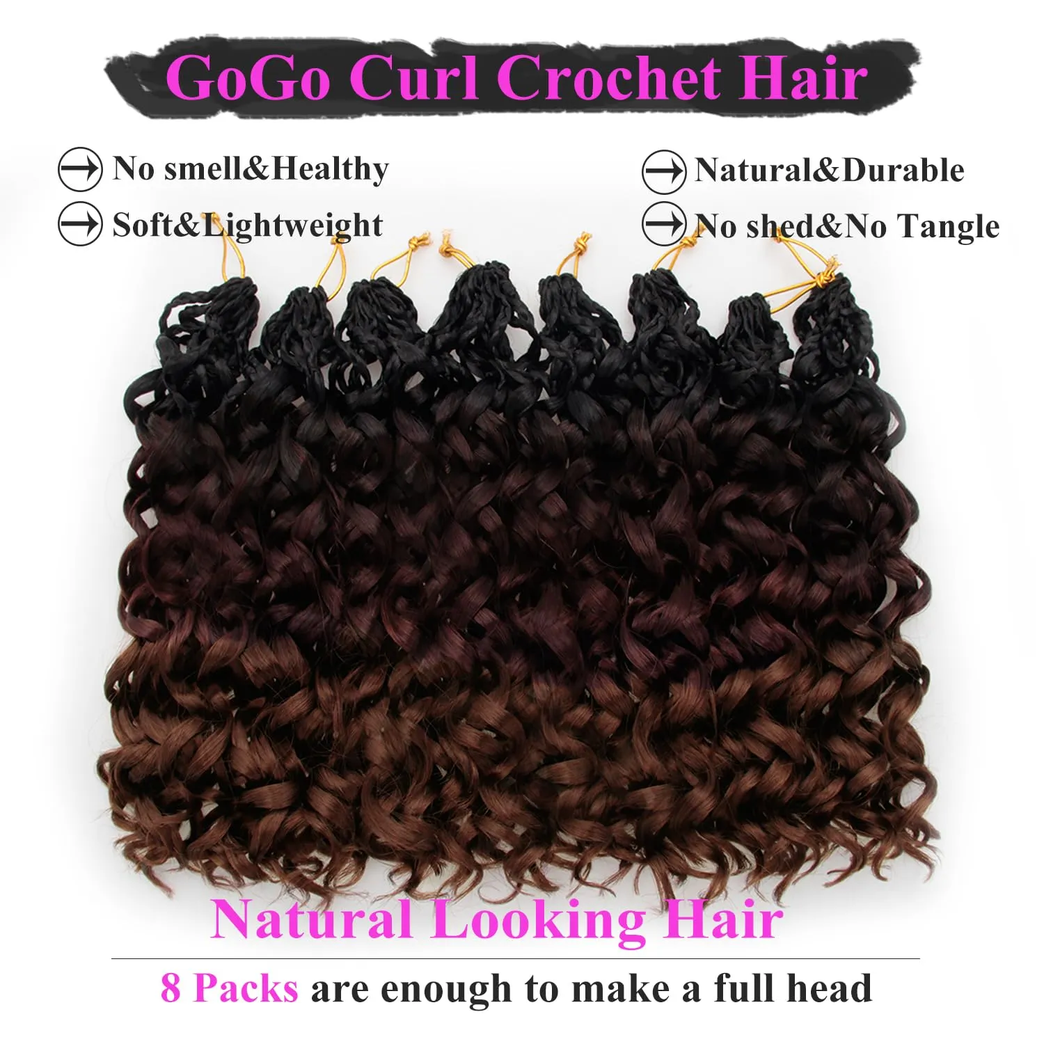 10 Inch Pre Looped Crochet Hair for Black Women Girls&Kids-8 Packs Gogo Curl/Beach Curl/Ocean/Water/Deep Wave Synthetic Hair Tangle-Free Full&Natural Look Long-Lasting for Daily Wear(1B/33/30)