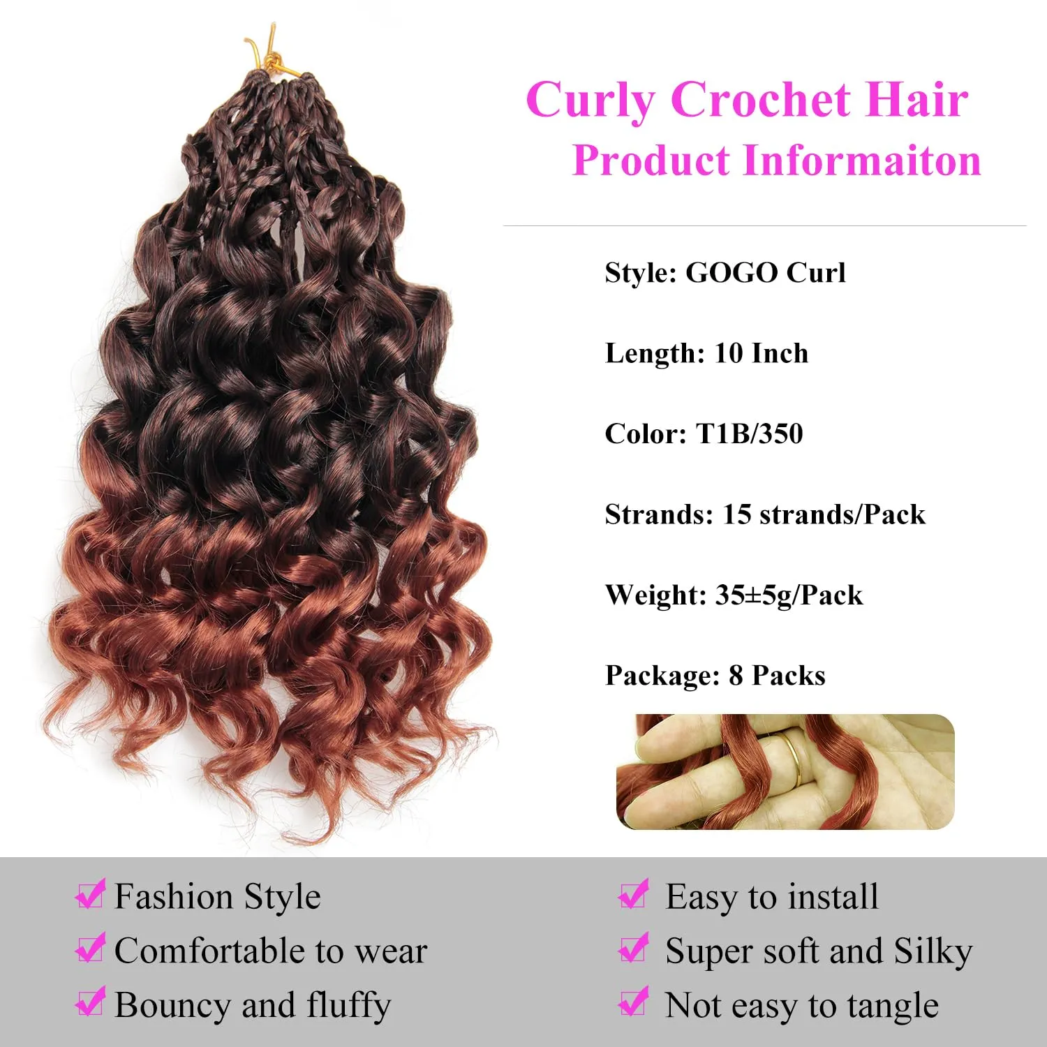 10 Inch Pre Looped Crochet Hair for Black Women Girls&Kids-8 Packs Gogo Curl/Beach Curl/Ocean/Water/Deep Wave Synthetic Hair Tangle-Free Full&Natural Look Long-Lasting for Daily Wear(1B/350)