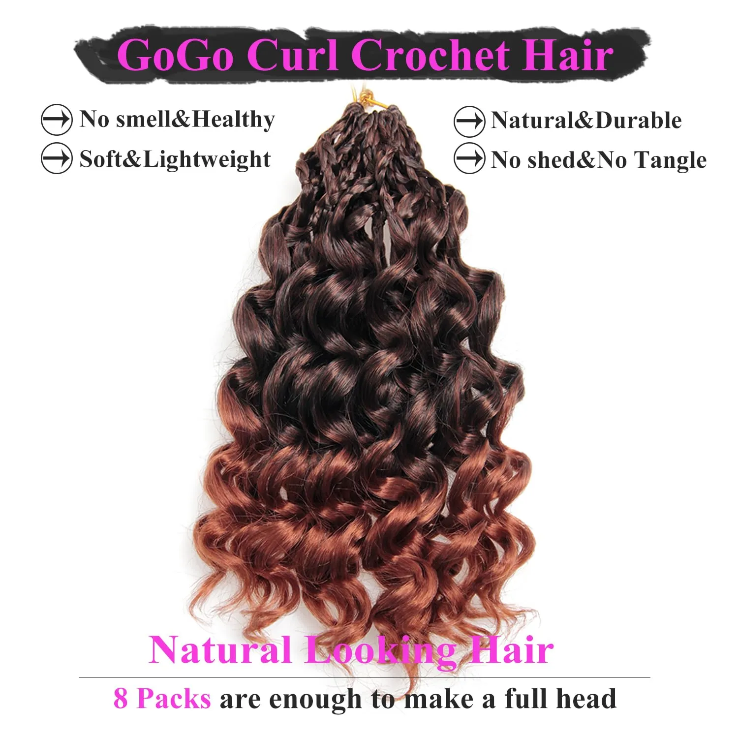 10 Inch Pre Looped Crochet Hair for Black Women Girls&Kids-8 Packs Gogo Curl/Beach Curl/Ocean/Water/Deep Wave Synthetic Hair Tangle-Free Full&Natural Look Long-Lasting for Daily Wear(1B/350)