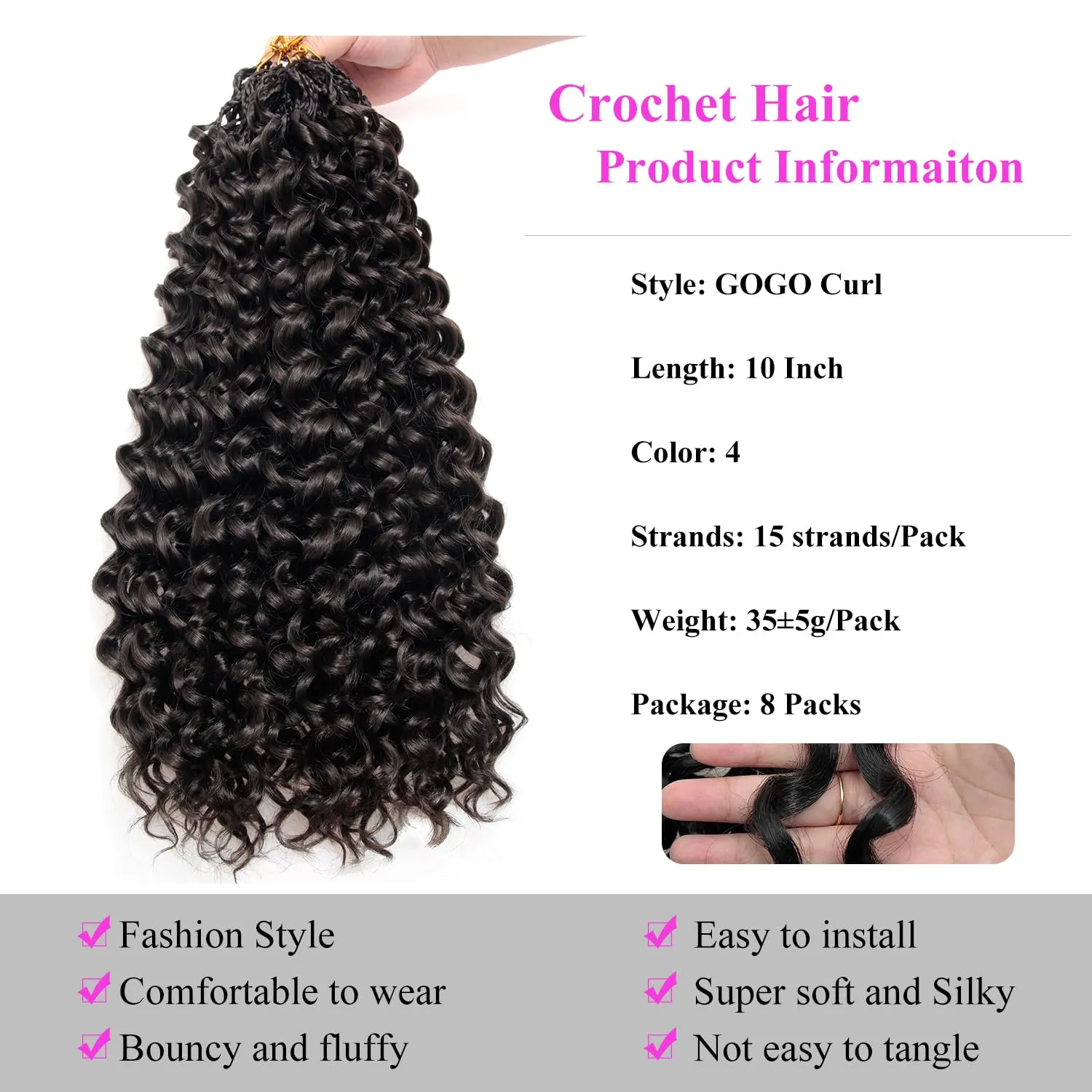 10 Inch Pre Looped Crochet Hair for Black Women Girls&Kids-8 Packs Gogo Curl/Beach Curl/Ocean/Water/Deep Wave Synthetic Hair Tangle-Free Full&Natural Look Long-Lasting for Daily Wear(4)