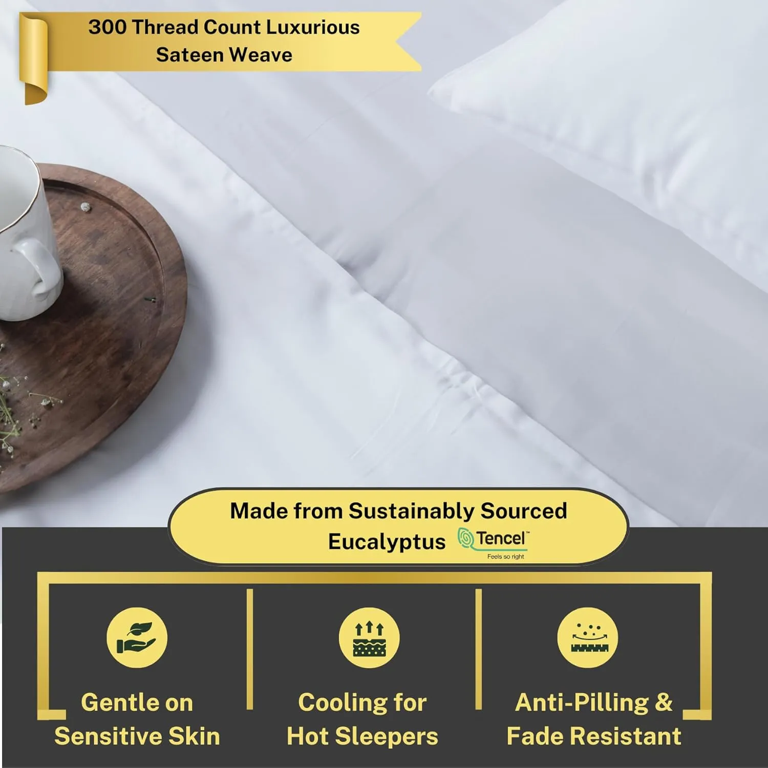 100% Austrian Eucalyptus California King Sheets,18 Inch Deep Pocket California King Sheets,Cooling with Elastic Corner Straps,Eucalyptus Tencel Lyocell (Bright White, 4PC Cali-King)