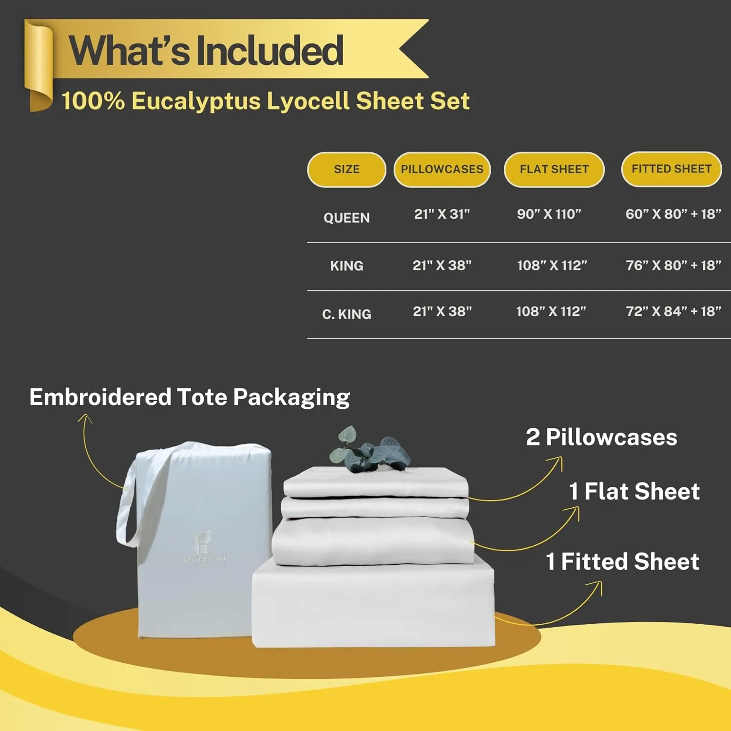 100% Austrian Eucalyptus California King Sheets,18 Inch Deep Pocket California King Sheets,Cooling with Elastic Corner Straps,Eucalyptus Tencel Lyocell (Bright White, 4PC Cali-King)