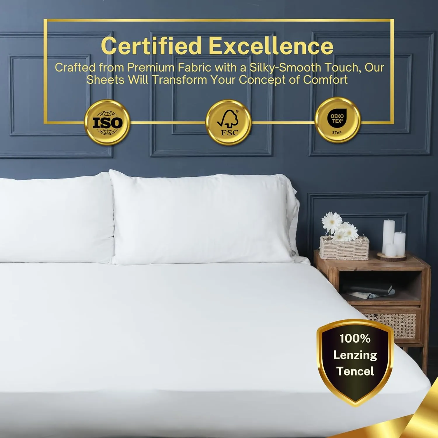 100% Austrian Eucalyptus California King Sheets,18 Inch Deep Pocket California King Sheets,Cooling with Elastic Corner Straps,Eucalyptus Tencel Lyocell (Bright White, 4PC Cali-King)
