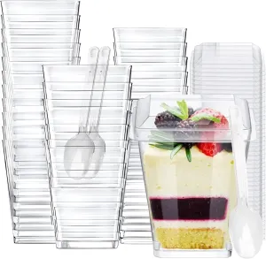 100 Pack 5 oz Plastic Dessert Cups with Lids and Spoons, Parfait Cups with Lids for Appetizers, Mini Dessert Cups with Spoons, Dessert Shooter Cups for Puddings, Mousse, Parfait Ice Cream