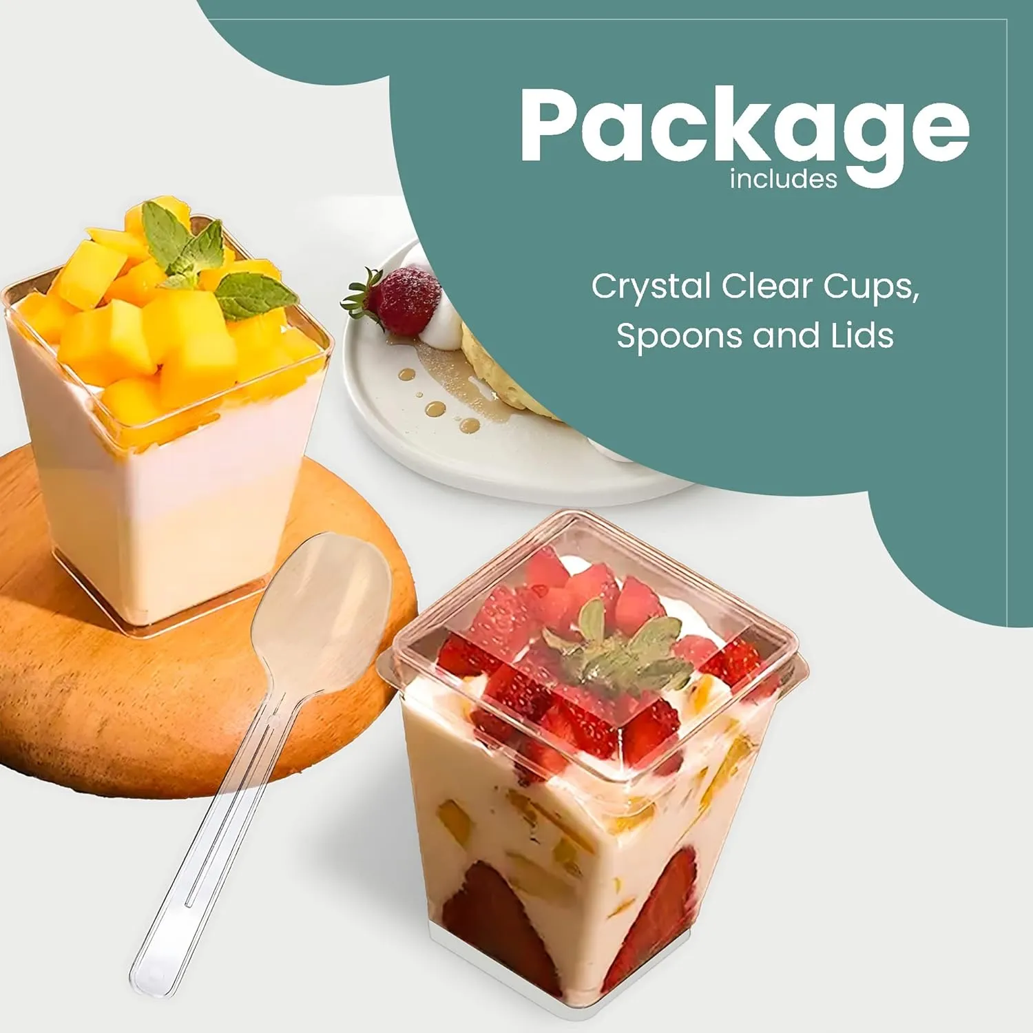 100 Pack 5 oz Plastic Dessert Cups with Lids and Spoons, Parfait Cups with Lids for Appetizers, Mini Dessert Cups with Spoons, Dessert Shooter Cups for Puddings, Mousse, Parfait Ice Cream