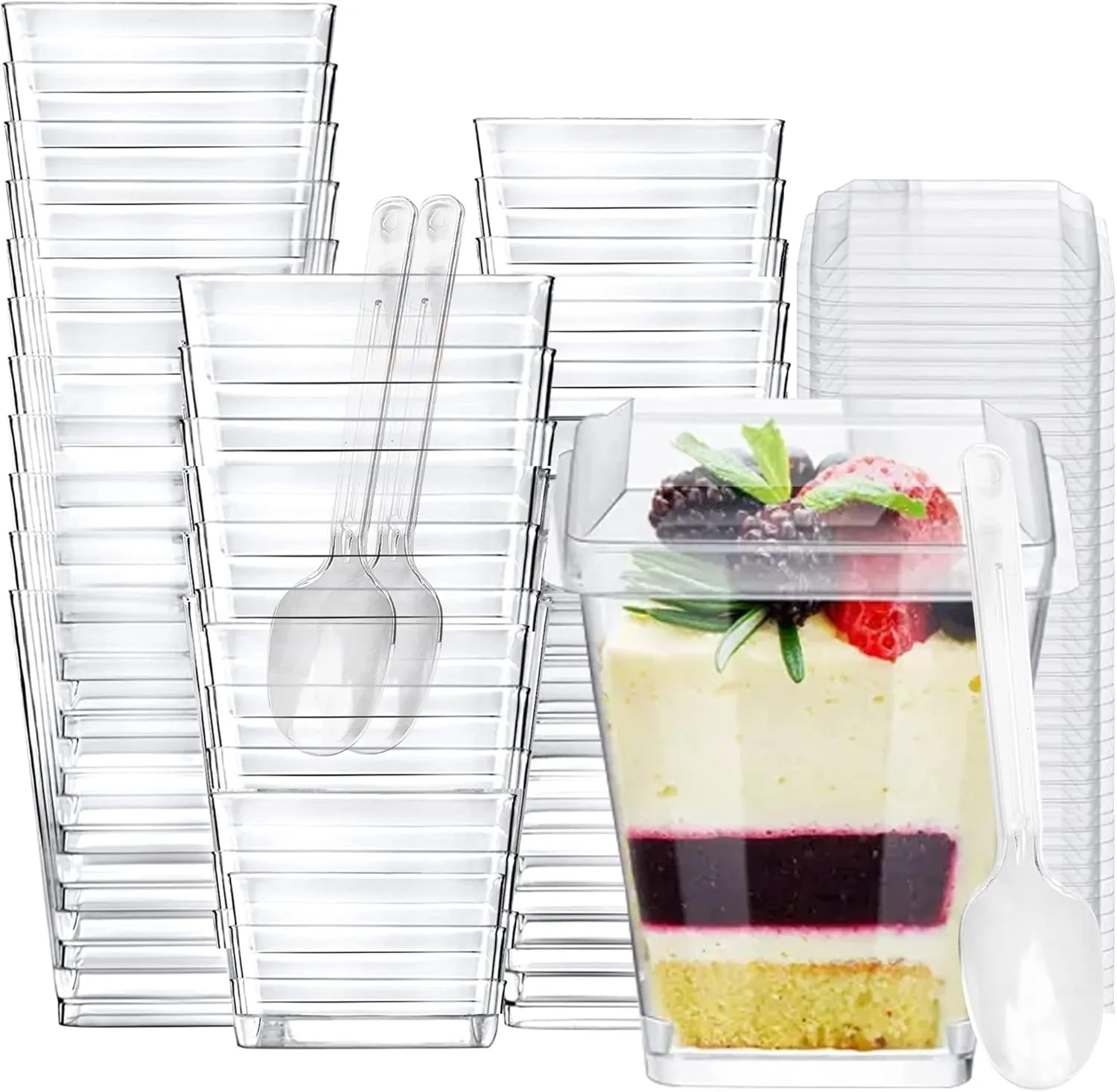 100 Pack 5 oz Plastic Dessert Cups with Lids and Spoons, Parfait Cups with Lids for Appetizers, Mini Dessert Cups with Spoons, Dessert Shooter Cups for Puddings, Mousse, Parfait Ice Cream