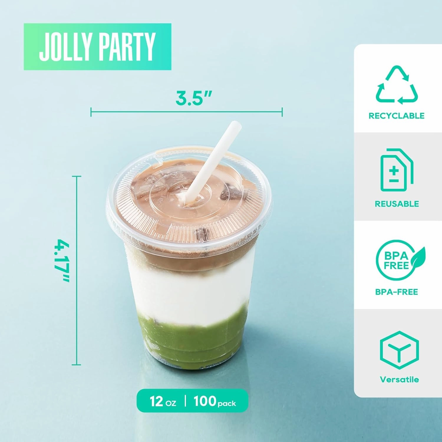 100 Pack 12 OZ Clear Plastic Cups, Cold Party Drinking Cups, Clear Disposable Cups Fruit/Ice Cream/Cupcake/Iced Cold Drinks
