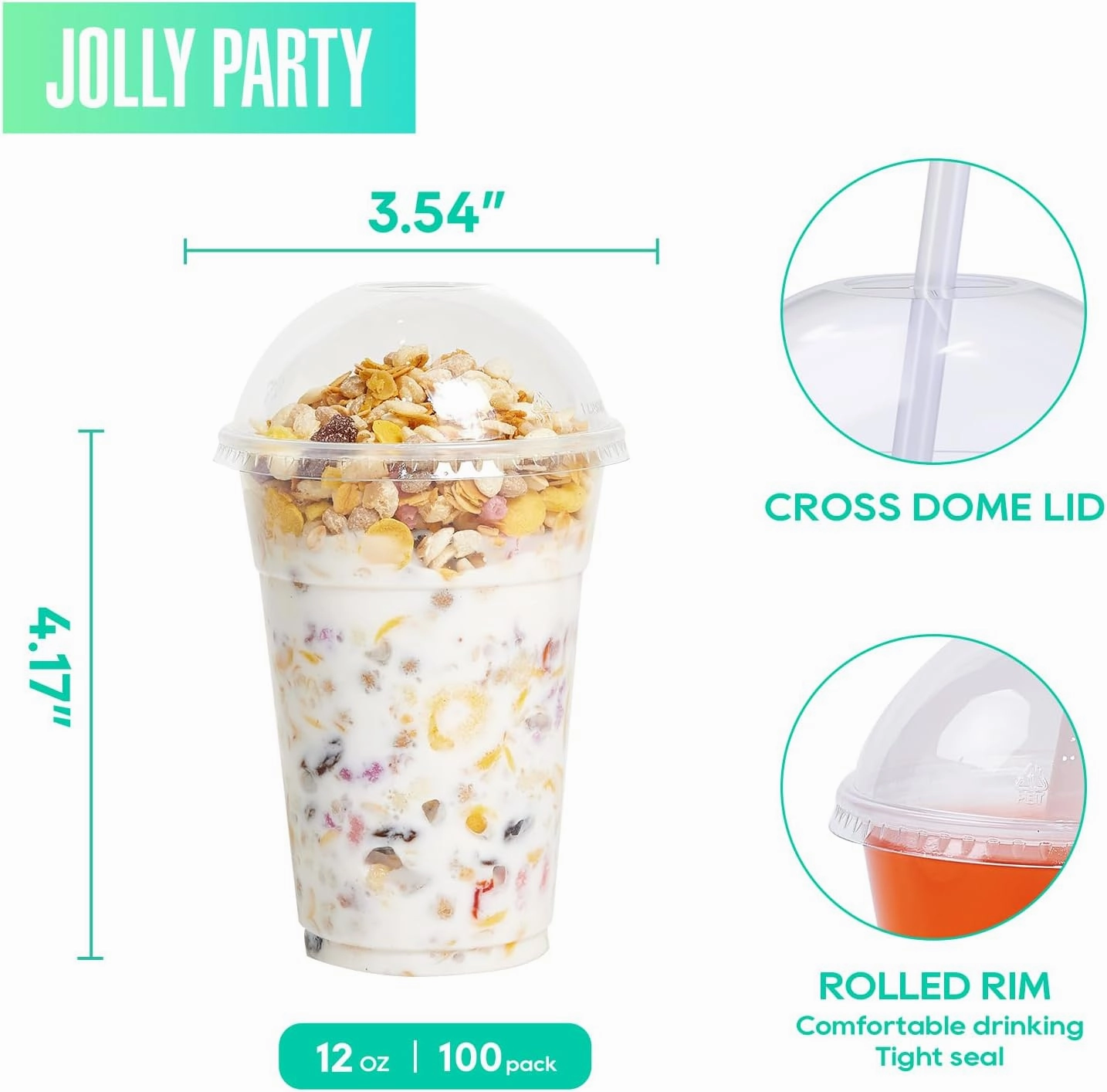 100 PACK 12 oz Clear Plastic Cups with Dome Lids, Disposable Dessert Parfait Cups for Ice Cream, Iced Cold Coffee Drinks, Cupcake, Fruit for Party