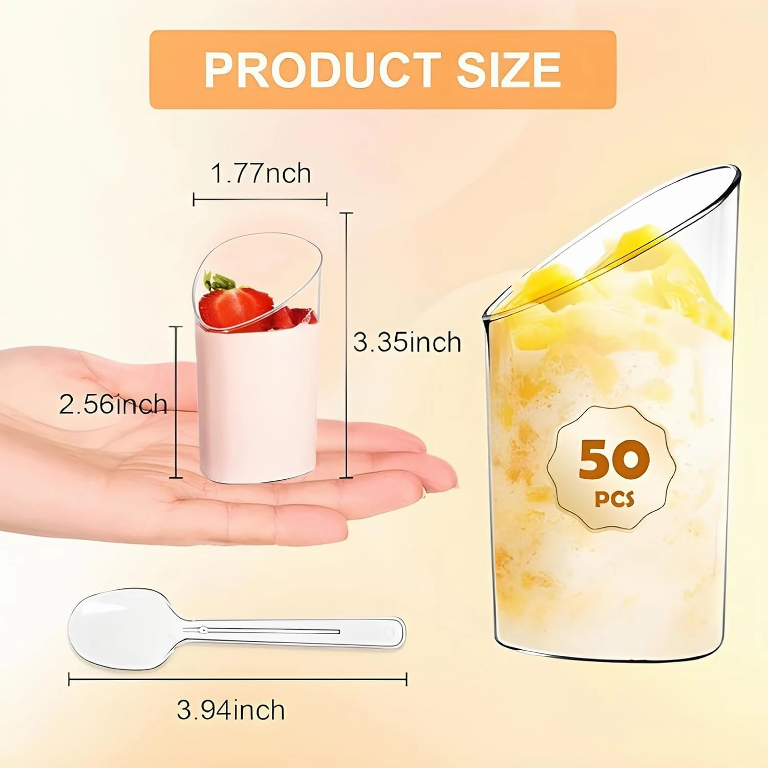 100 Pack 2.7 Oz Pack Mini Dessert Cup with Spoons Small Plastic Dessert Cups Clear Parfait Appetizer Slanted Round Cups for Ice Cream Appetizer Mousse Pudding