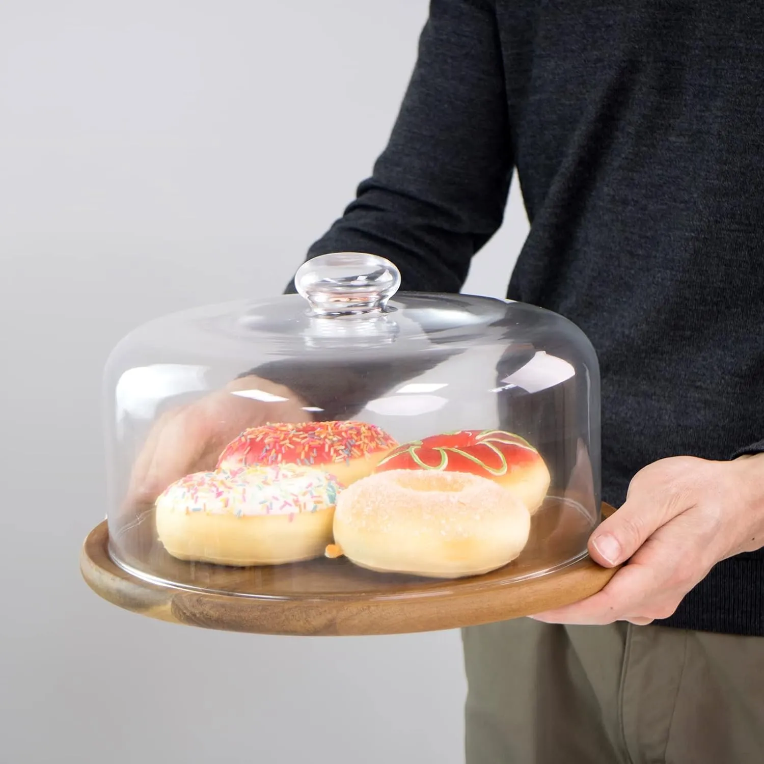 10.2''Glass Dessert Dome with Base, 11.8"Decorative Cake Tray with Glass Dome Cover, Cake Fruit Display Server Tray for Kitchen, Birthday, Weddings, Appetizer Dessert & Cheese Serving Platter