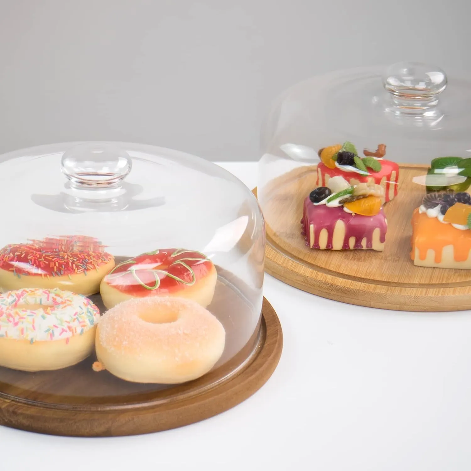 10.2''Glass Dessert Dome with Base, 11.8"Decorative Cake Tray with Glass Dome Cover, Cake Fruit Display Server Tray for Kitchen, Birthday, Weddings, Appetizer Dessert & Cheese Serving Platter