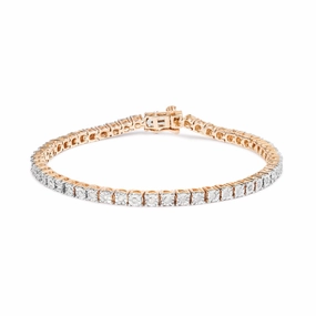 10K Rose Gold Plated .925 Sterling Silver 1.0 Cttw Miracle-Set Diamond Round Faceted Bezel Tennis Bracelet (I-J Color, I3 Clarity) - 6"