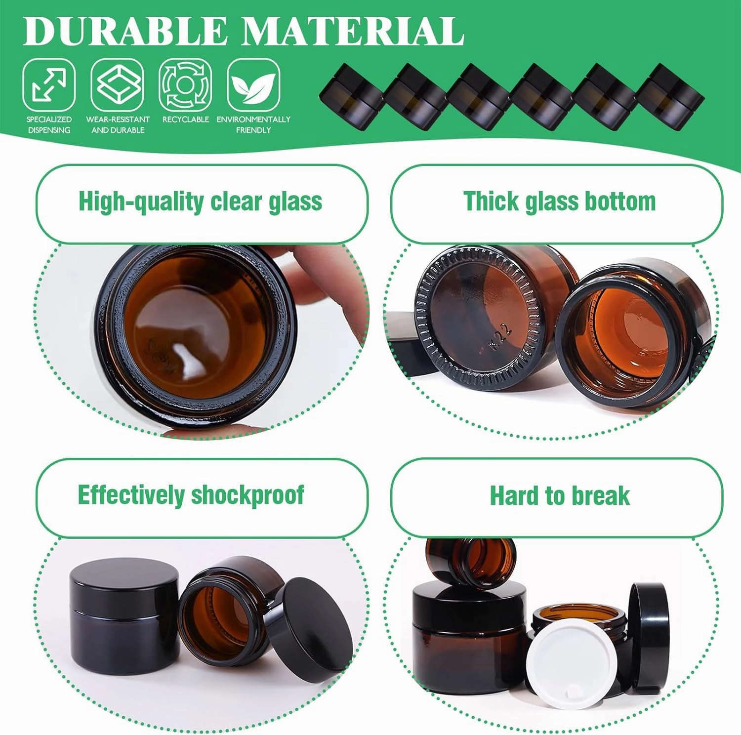 120Pcs 5g Amber Glass Jars Assortment Kit with Inner Liners and Black Lids, Spoons and blank labels for Storing Lip and Body Scrub, Lotion, Body Butter, Bath Salts