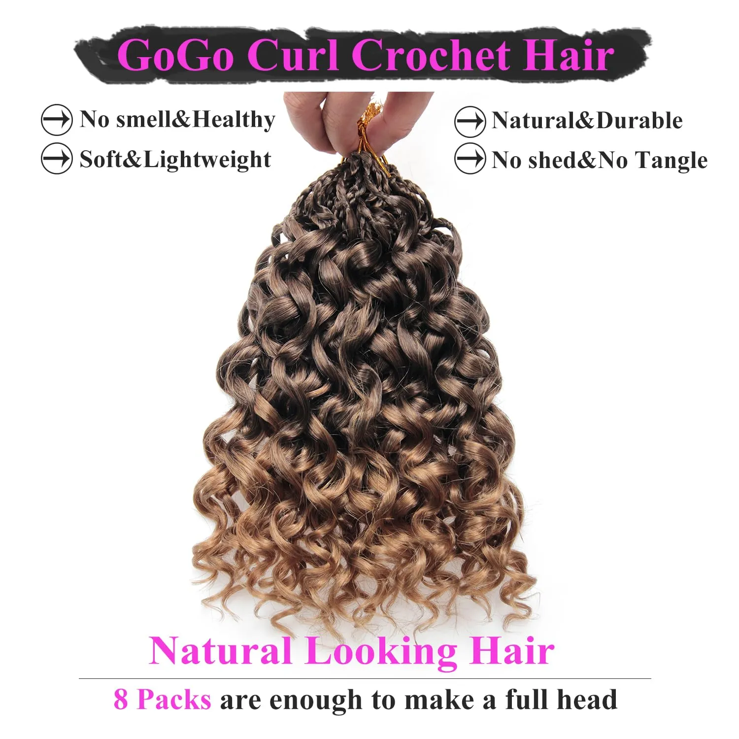 14 Inch Pre Looped Crochet Hair for Black Women Girls&Kids-8 Packs Gogo Curl/Beach Curl/Ocean/Water/Deep Wave Synthetic Hair Tangle-Free Full&Natural Look Long-Lasting for Daily Wear(33/27)