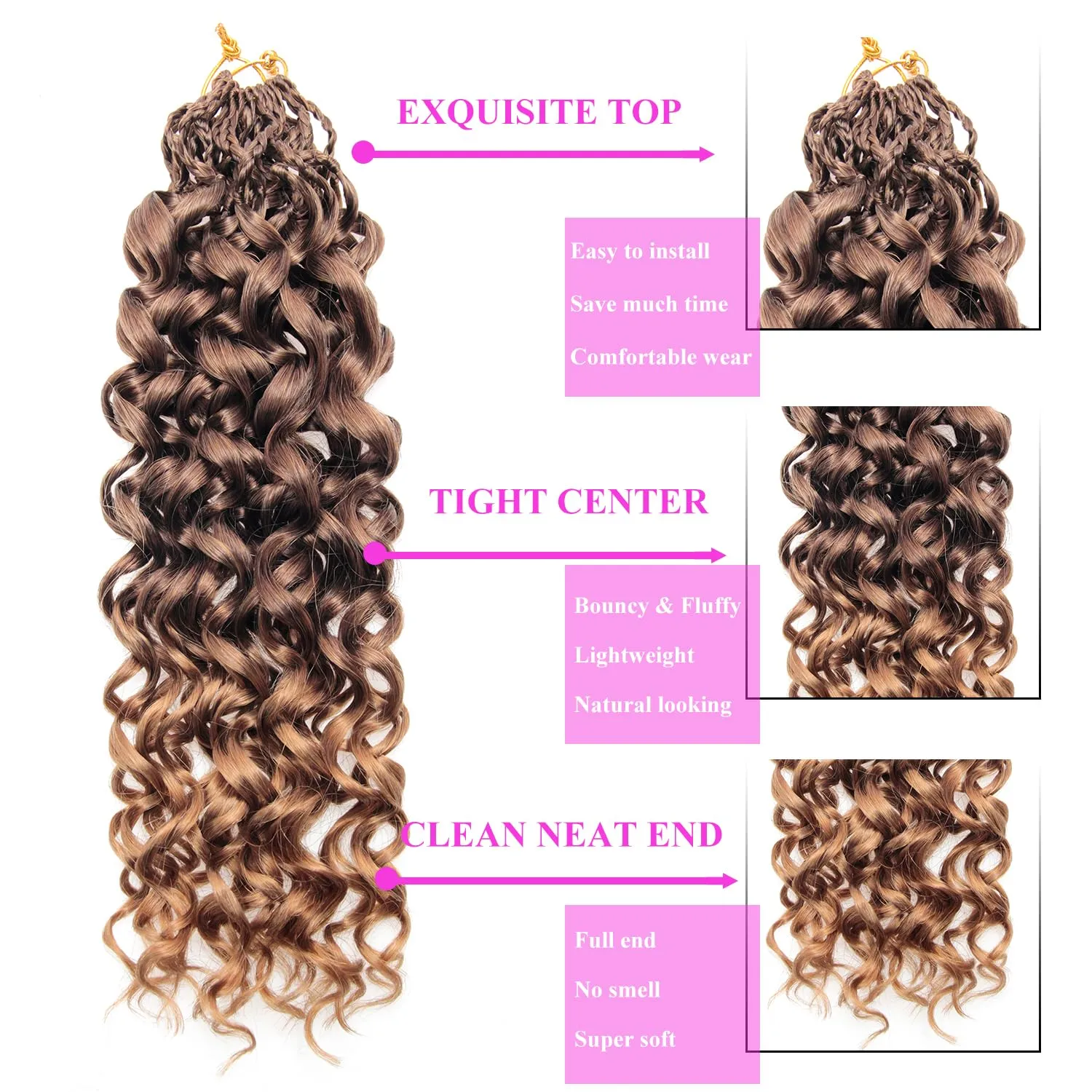 14 Inch Pre Looped Crochet Hair for Black Women Girls&Kids-8 Packs Gogo Curl/Beach Curl/Ocean/Water/Deep Wave Synthetic Hair Tangle-Free Full&Natural Look Long-Lasting for Daily Wear(33/27)