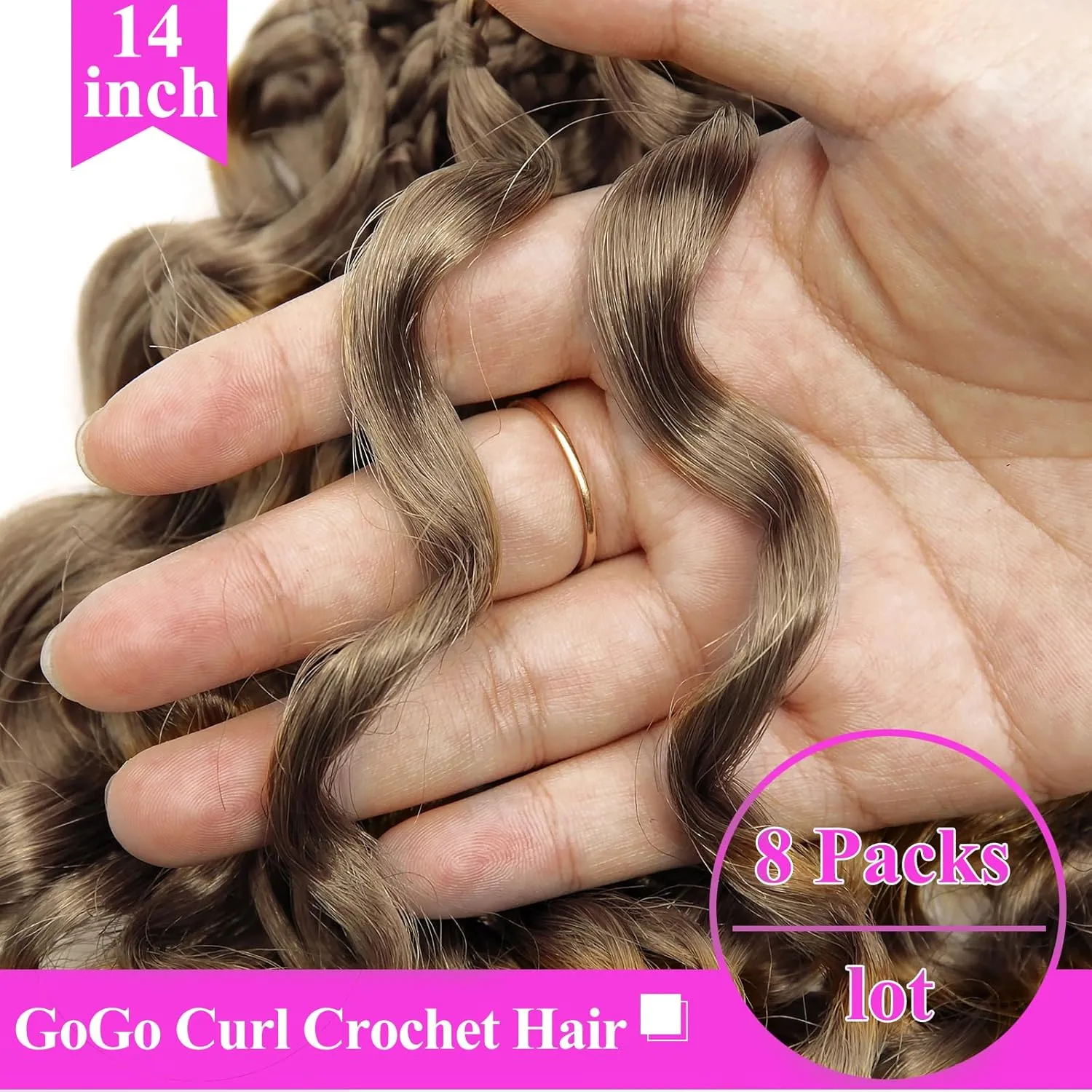 14 Inch Pre Looped Crochet Hair for Black Women Girls&Kids-8 Packs Gogo Curl/Beach Curl/Ocean/Water/Deep Wave Synthetic Hair Tangle-Free Full&Natural Look Long-Lasting for Daily Wear(33/27)