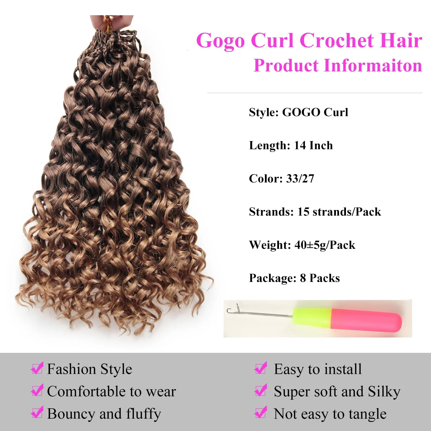 14 Inch Pre Looped Crochet Hair for Black Women Girls&Kids-8 Packs Gogo Curl/Beach Curl/Ocean/Water/Deep Wave Synthetic Hair Tangle-Free Full&Natural Look Long-Lasting for Daily Wear(33/27)