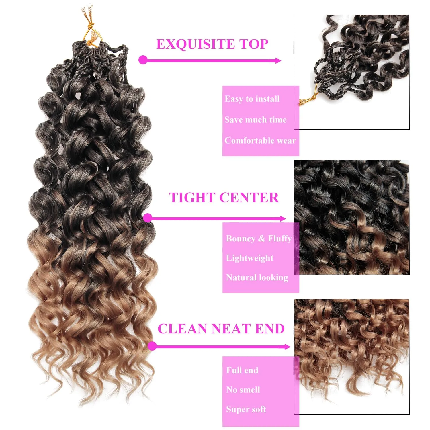 14 Inch Pre Looped Crochet Hair for Black Women Girls&Kids-8 Packs Gogo Curl/Beach Curl/Ocean/Water/Deep Wave Synthetic Hair Tangle-Free Full&Natural Look Long-Lasting for Daily Wear(T1B/27)