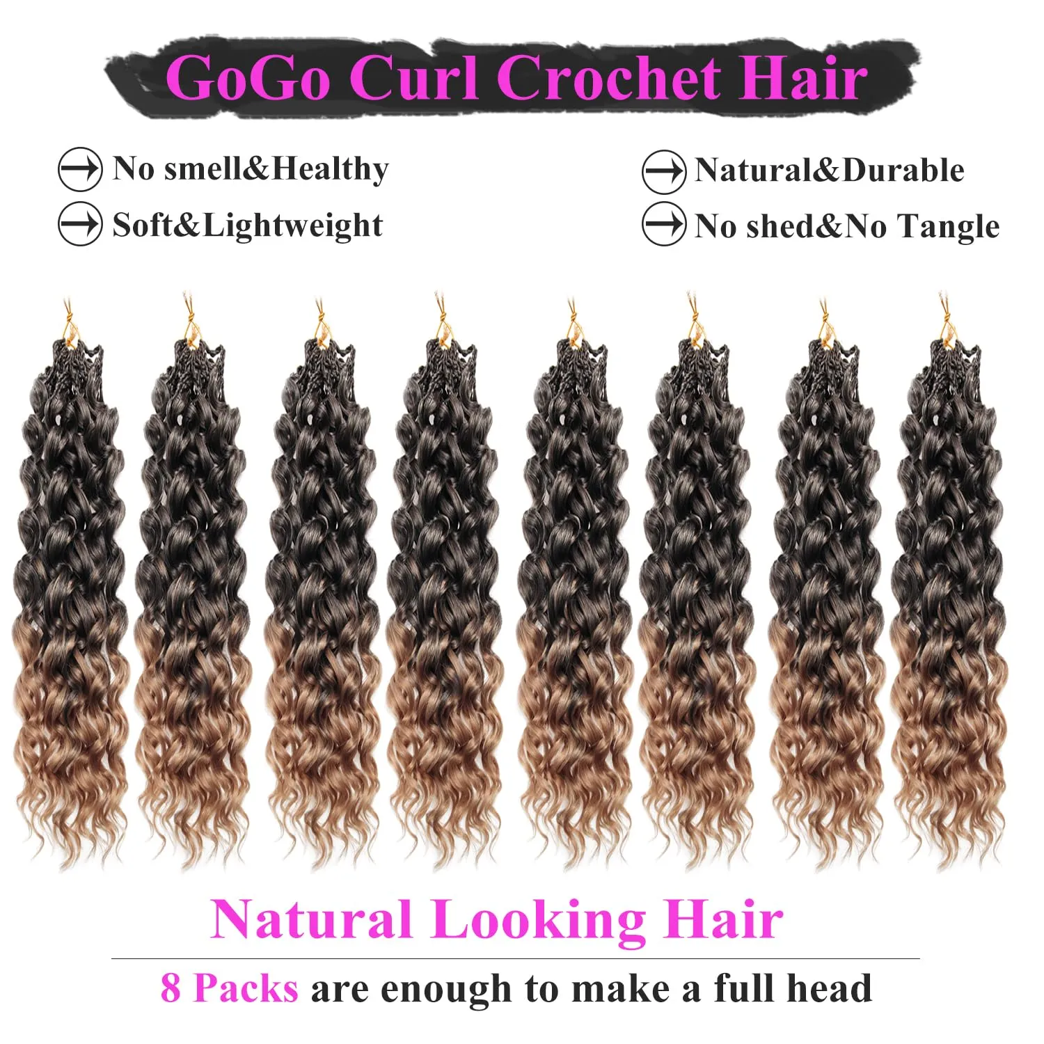 14 Inch Pre Looped Crochet Hair for Black Women Girls&Kids-8 Packs Gogo Curl/Beach Curl/Ocean/Water/Deep Wave Synthetic Hair Tangle-Free Full&Natural Look Long-Lasting for Daily Wear(T1B/27)