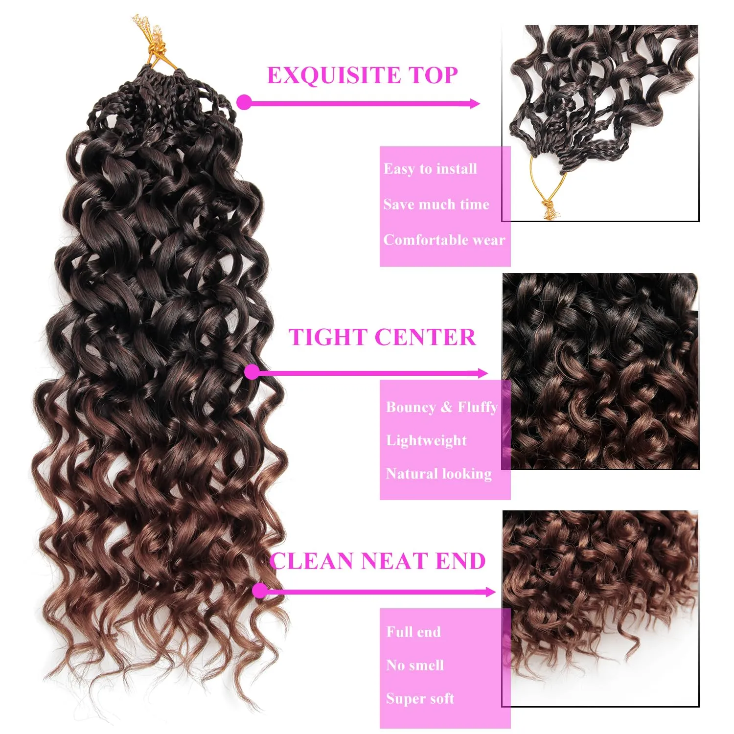 14 Inch Pre Looped Crochet Hair for Black Women Girls&Kids-8 Packs Gogo Curl/Beach Curl/Ocean/Water/Deep Wave Synthetic Hair Tangle-Free Full&Natural Look Long-Lasting for Daily Wear(T1B/30)