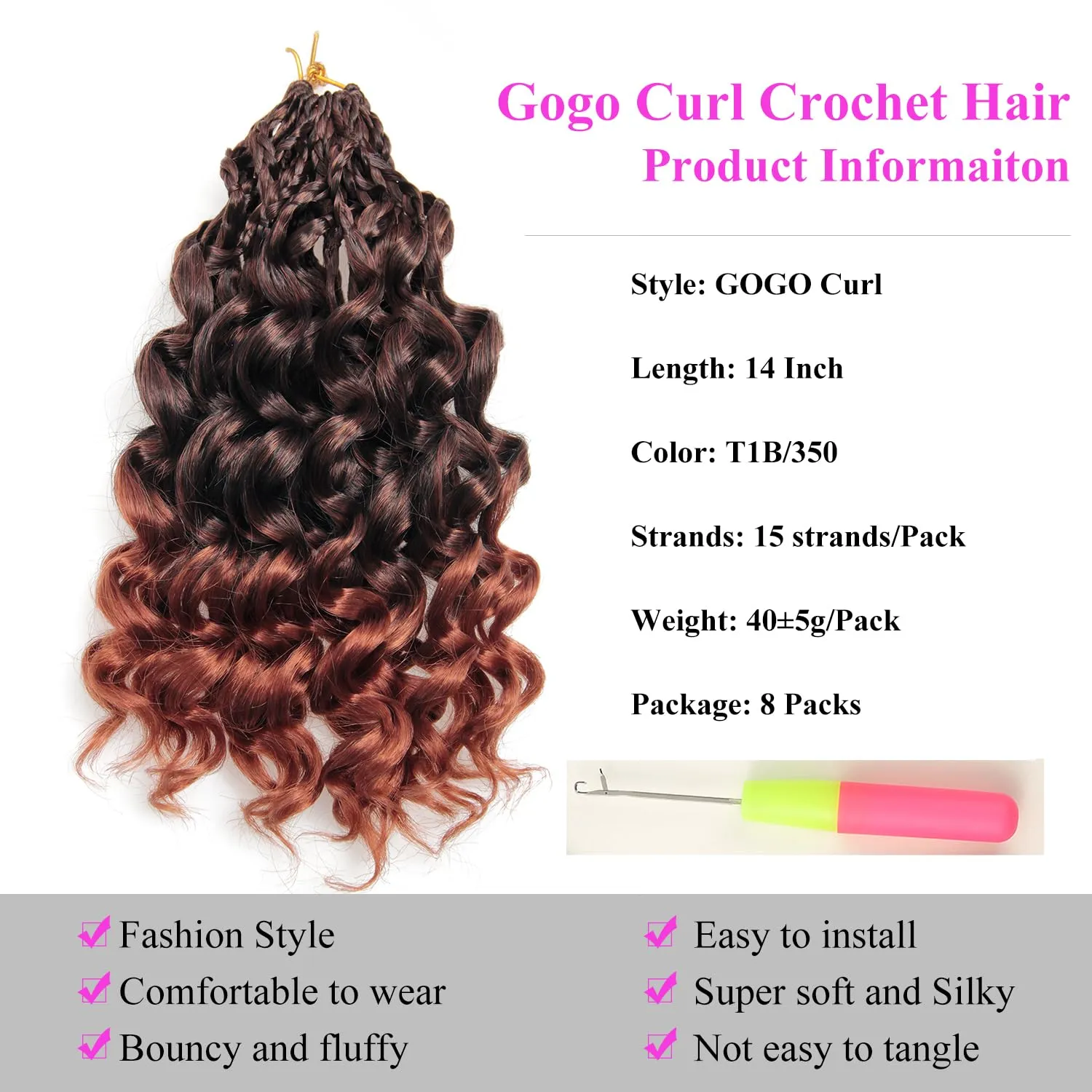 14 Inch Pre Looped Crochet Hair for Black Women Girls&Kids-8 Packs Gogo Curl/Beach Curl/Ocean/Water/Deep Wave Synthetic Hair Tangle-Free Full&Natural Look Long-Lasting for Daily Wear(T350)