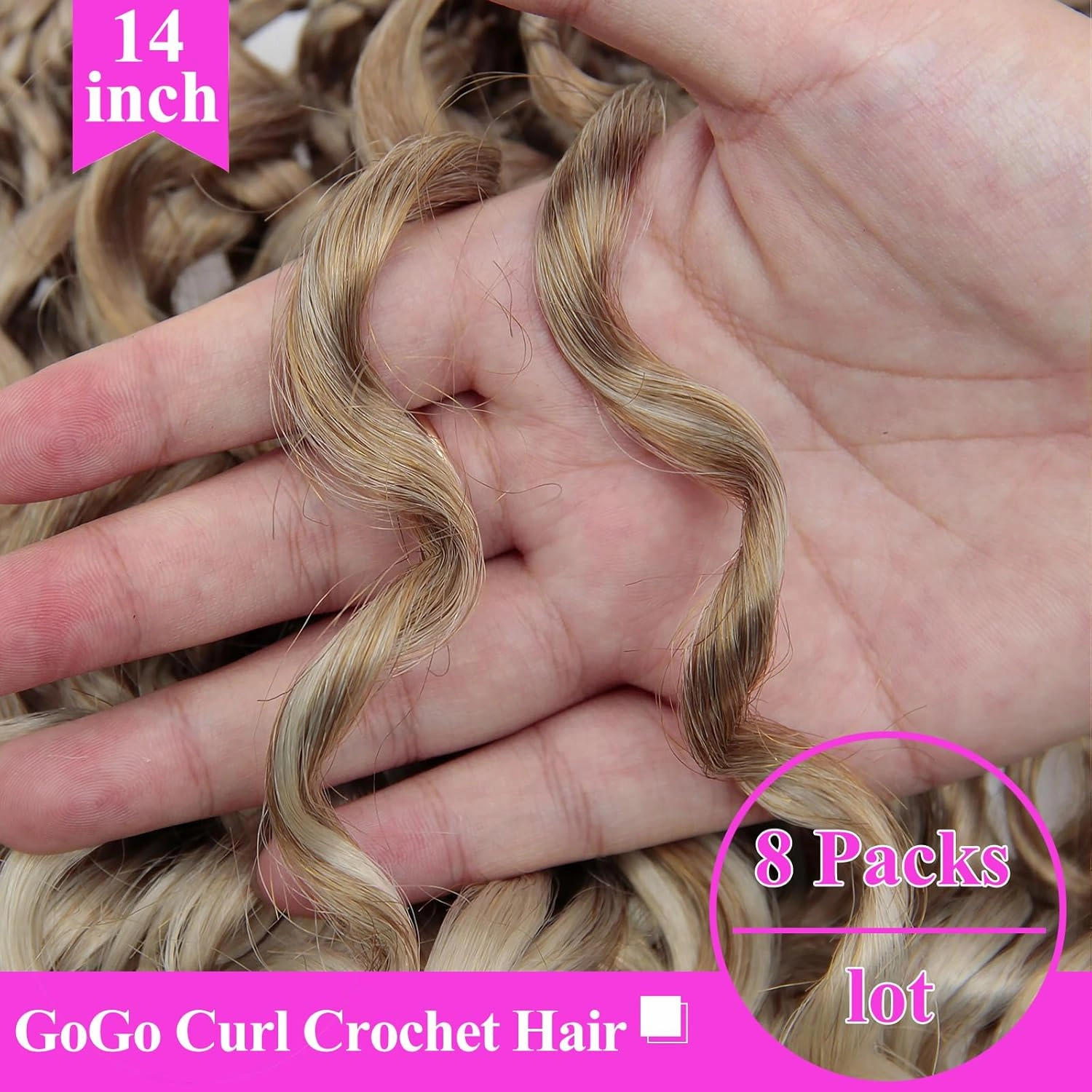 14 Inch Pre Looped Crochet Hair for Black Women Girls&Kids-8 Packs Gogo Curl/Beach Curl/Ocean/Water/Deep Wave Synthetic Hair Tangle-Free Full&Natural Look Long-Lasting for Daily Wear(27/613)