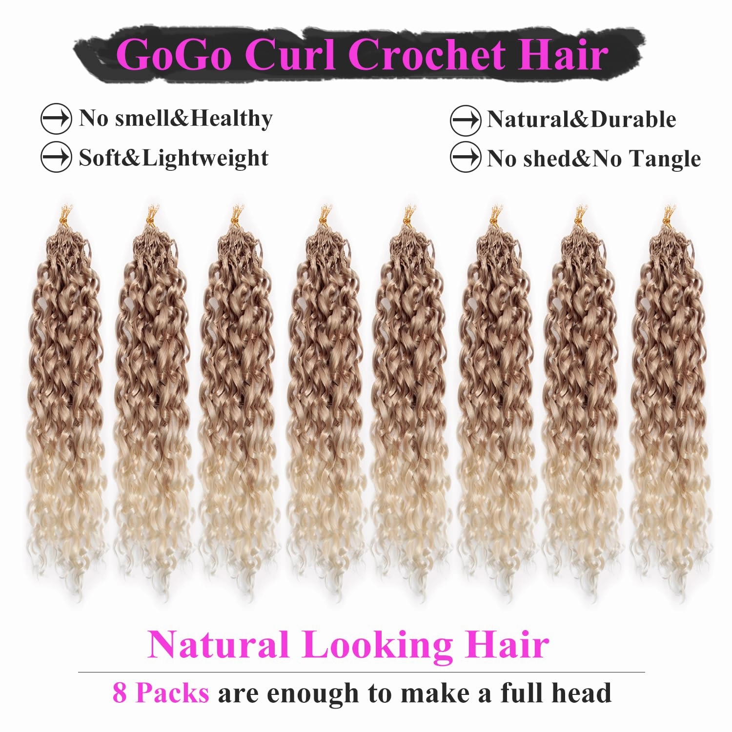 14 Inch Pre Looped Crochet Hair for Black Women Girls&Kids-8 Packs Gogo Curl/Beach Curl/Ocean/Water/Deep Wave Synthetic Hair Tangle-Free Full&Natural Look Long-Lasting for Daily Wear(27/613)