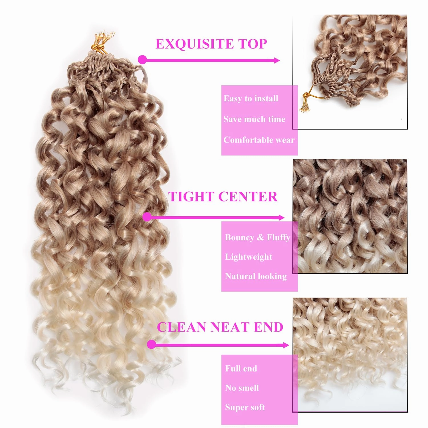 14 Inch Pre Looped Crochet Hair for Black Women Girls&Kids-8 Packs Gogo Curl/Beach Curl/Ocean/Water/Deep Wave Synthetic Hair Tangle-Free Full&Natural Look Long-Lasting for Daily Wear(27/613)