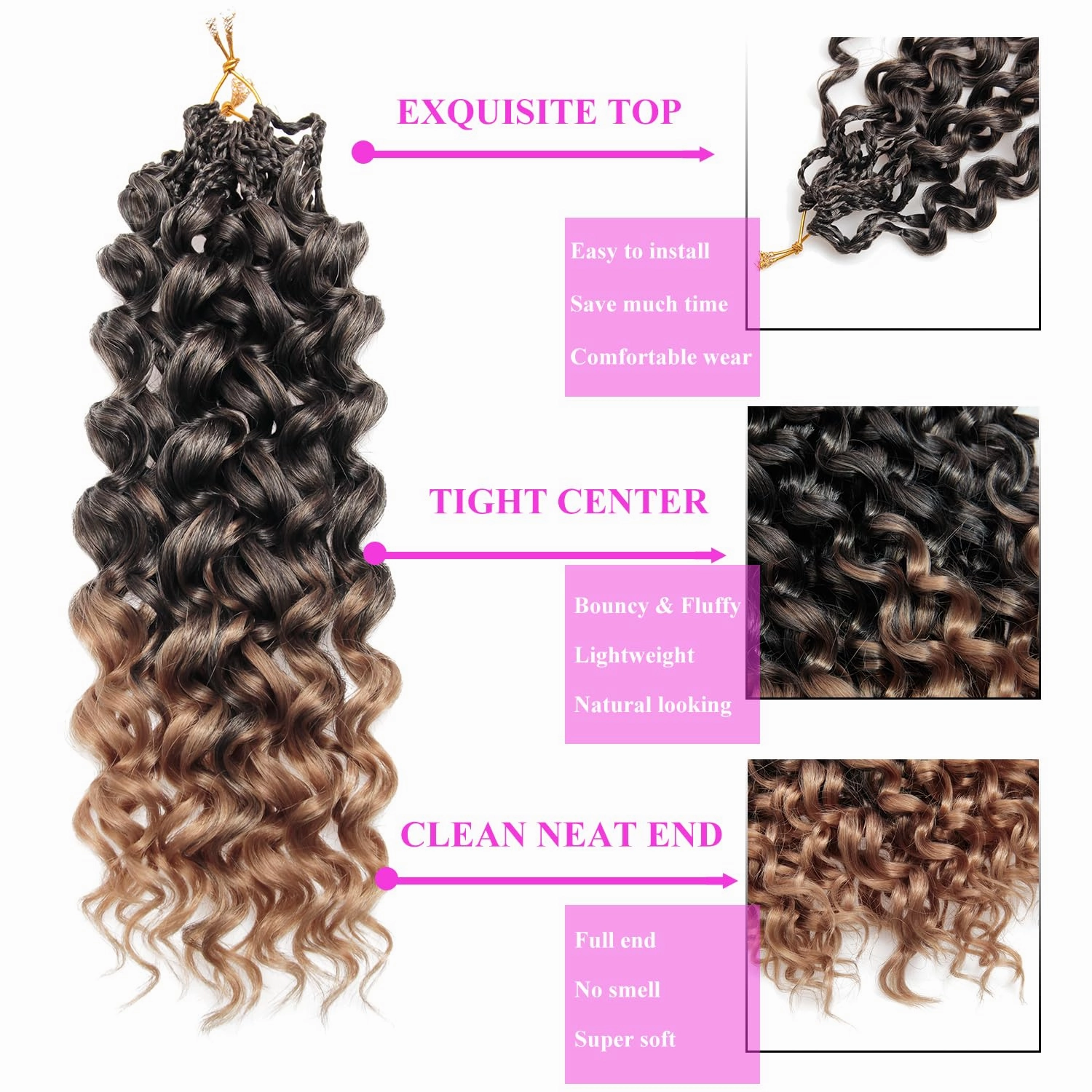 14 Inch Pre Looped Crochet Hair for Black Women Girls&Kids-8 Packs Gogo Curl/Beach Curl/Ocean/Water/Deep Wave Synthetic Hair Tangle-Free Full&Natural Look Long-Lasting for Daily Wear (T1B/27)