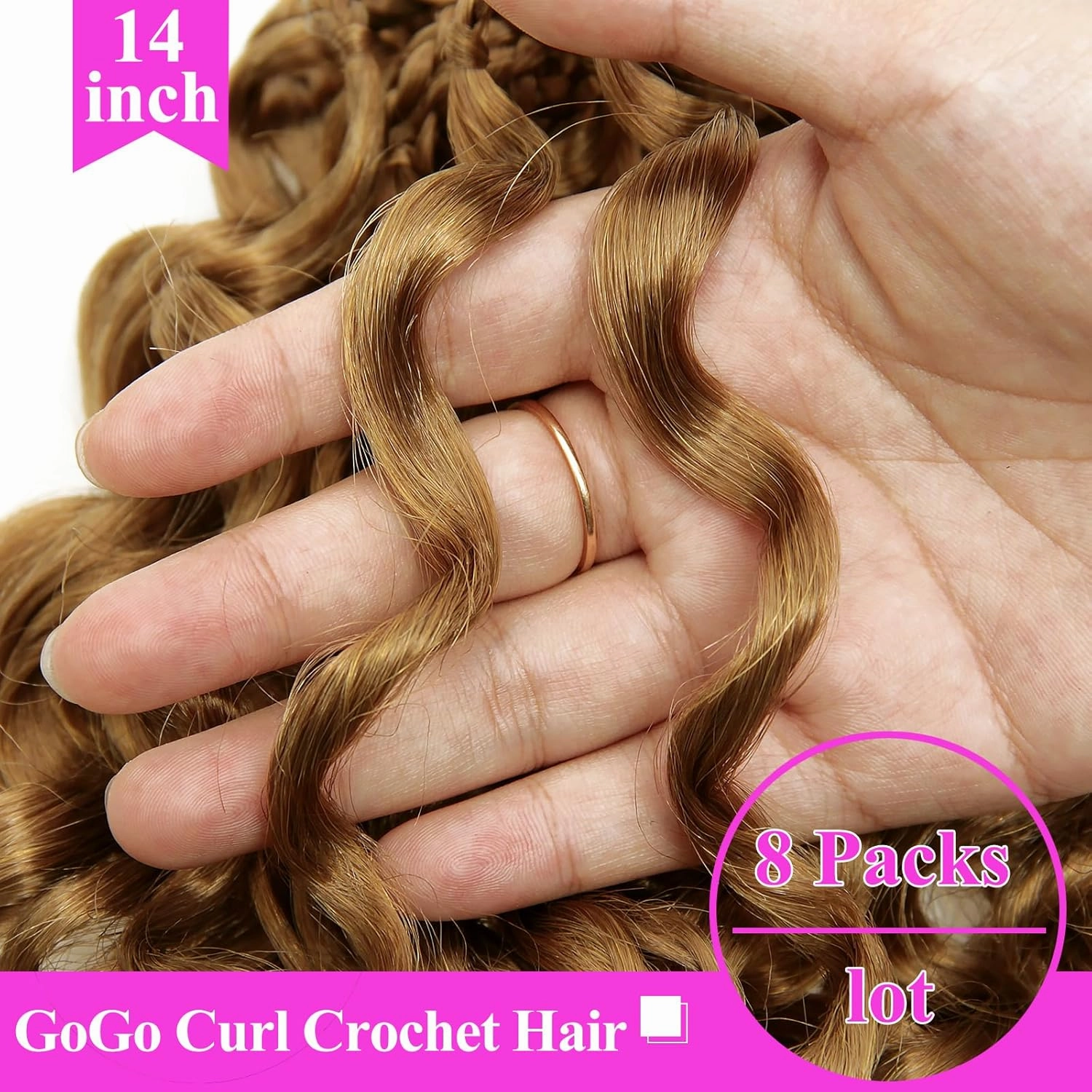 14 Inch Pre Looped Crochet Hair for Black Women Girls&Kids-8 Packs Gogo Curl/Beach Curl/Ocean/Water/Deep Wave Synthetic Hair Tangle-Free Full&Natural Look Long-Lasting for Daily Wear (T1B/27)