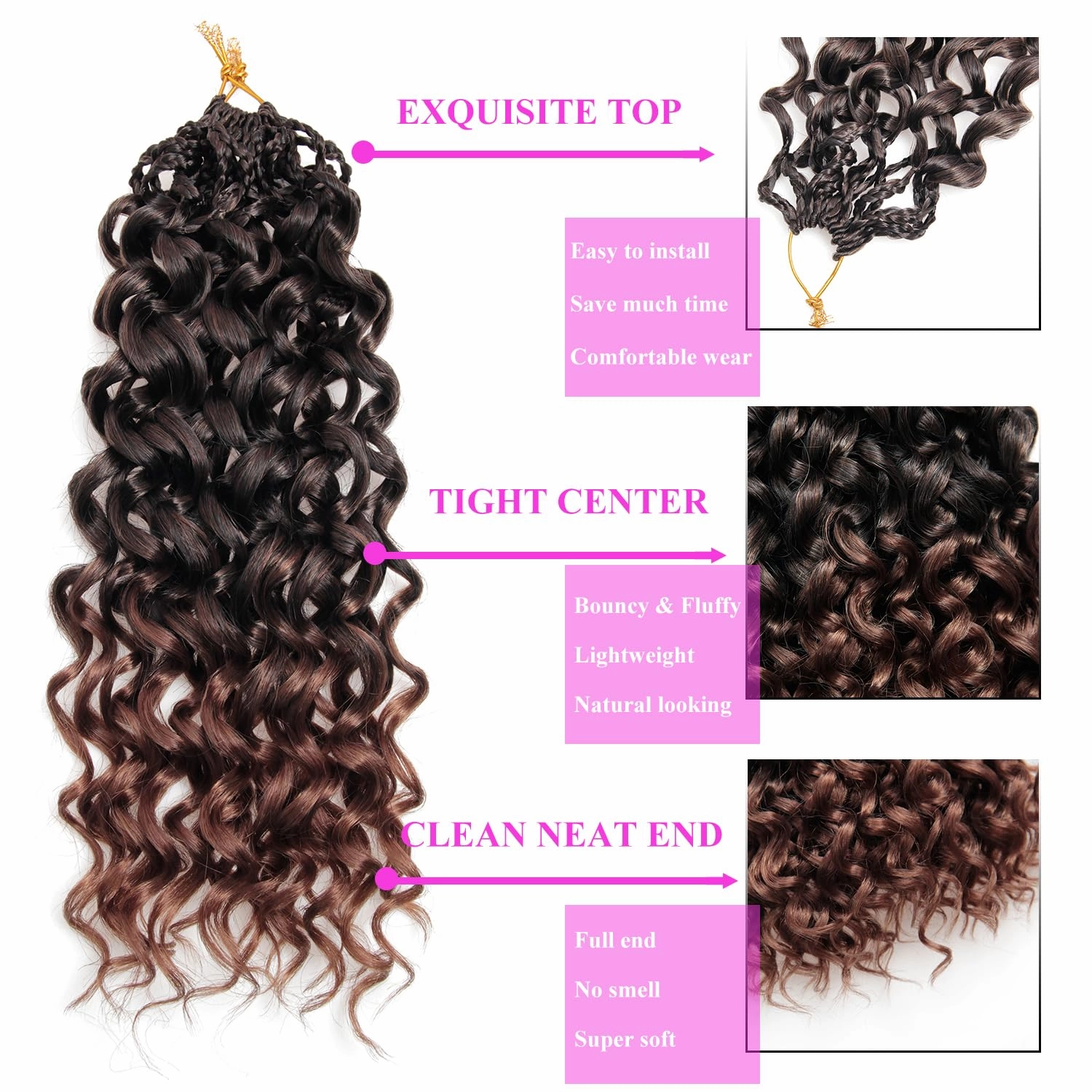 14 Inch Pre Looped Crochet Hair for Black Women Girls&Kids-8 Packs Gogo Curl/Beach Curl/Ocean/Water/Deep Wave Synthetic Hair Tangle-Free Full&Natural Look Long-Lasting for Daily Wear (T1B/30)