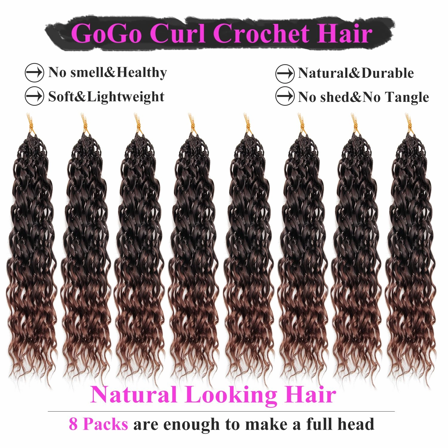 14 Inch Pre Looped Crochet Hair for Black Women Girls&Kids-8 Packs Gogo Curl/Beach Curl/Ocean/Water/Deep Wave Synthetic Hair Tangle-Free Full&Natural Look Long-Lasting for Daily Wear (T1B/30)