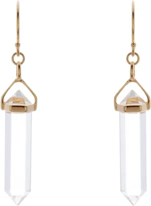 14k Gold over 925 Silver Clear Glass Prism Dangle Drop Earrings