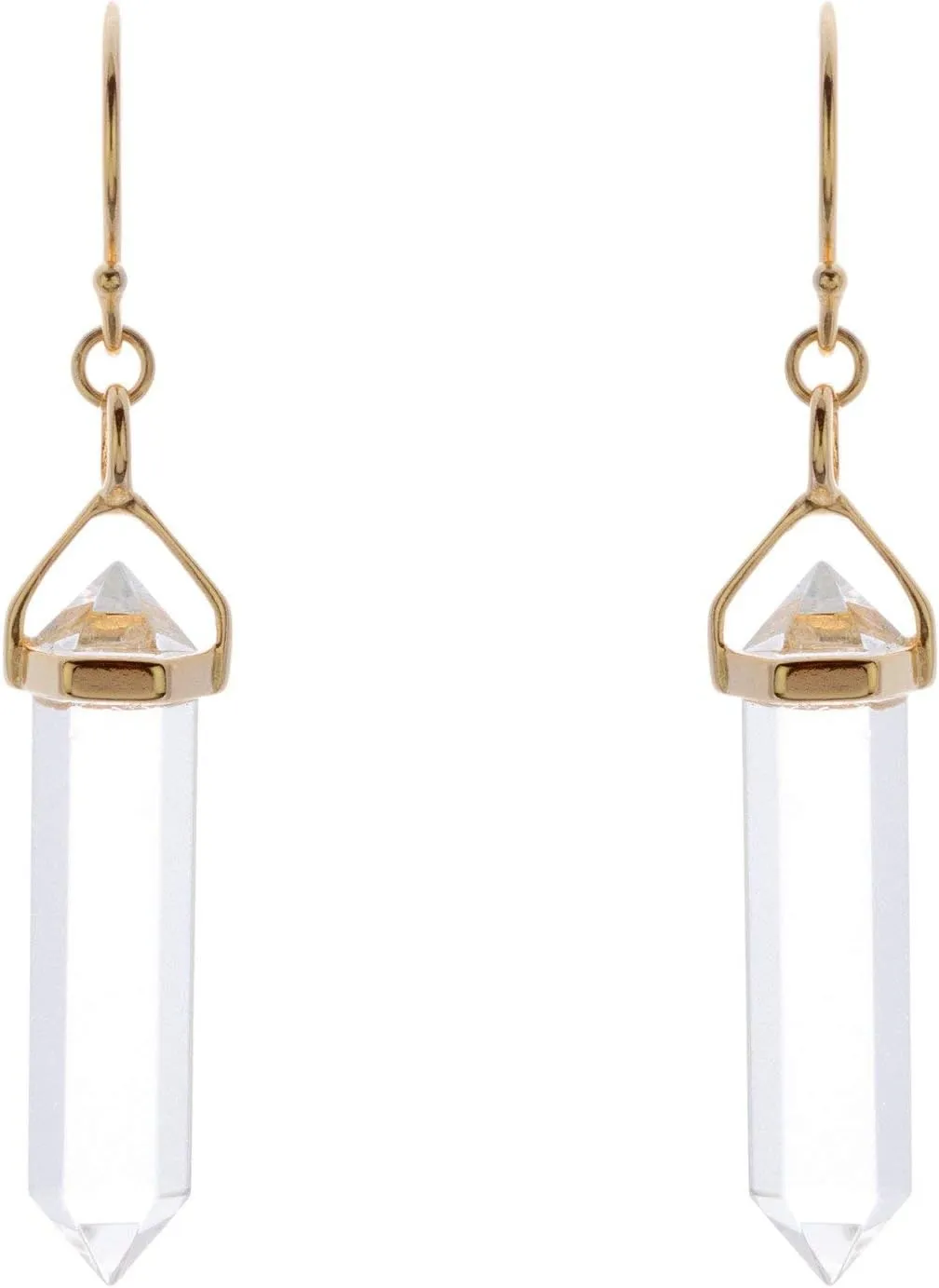 14k Gold over 925 Silver Clear Glass Prism Dangle Drop Earrings