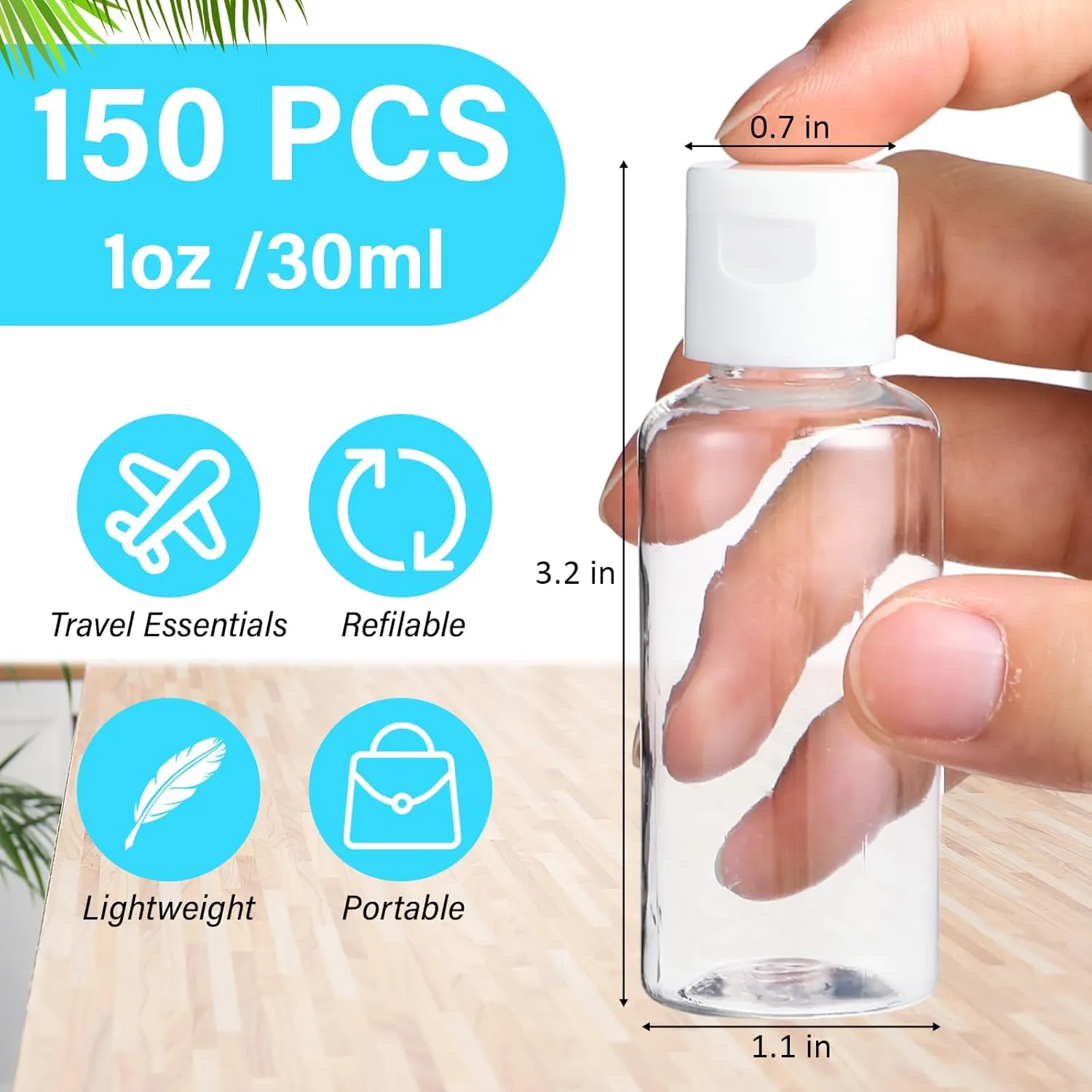 150 Pcs 1oz Travel Bottles Bulk for Toiletries Clear Small Travel Size Bottles Bulk Refillable Empty Containers for Shampoo Lotion Liquid Body Soap Cream Toiletries (White Cap)