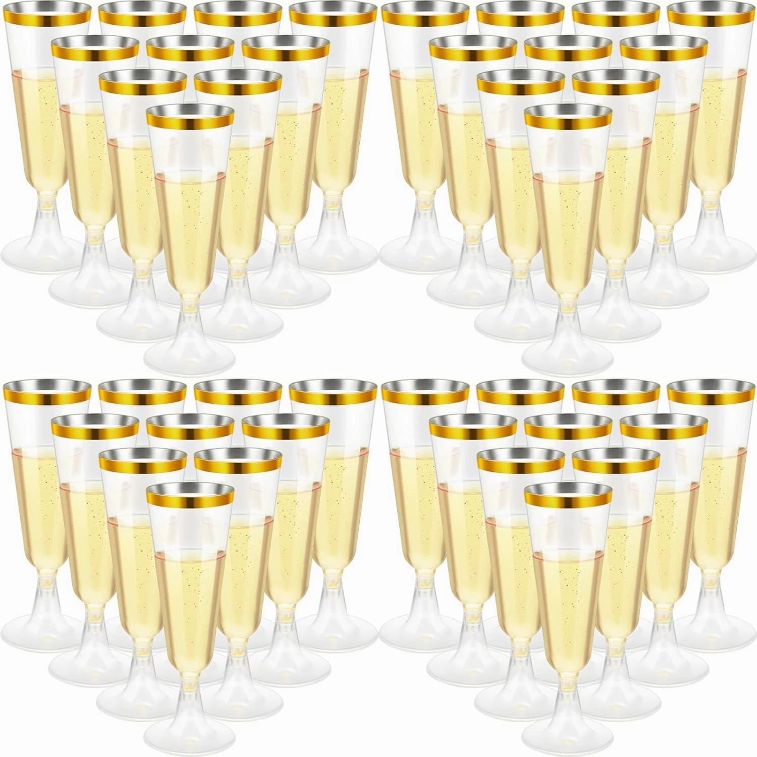 150 Pcs Gold Plastic Champagne Flutes - Clear Disposable Crystal Wine Glasses for Wedding Toasting, Party Cocktail Cups