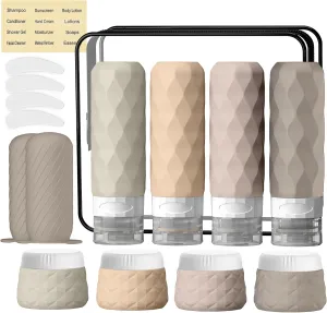 16Pack Travel Bottles for Toiletries, TSA Approved Travel Size Toiletries Containers Set, Silicone Leak Proof Refillable Bottles Elastic Sleeves Creams Jars Accessories Kit W/Clear Bag (Cream)