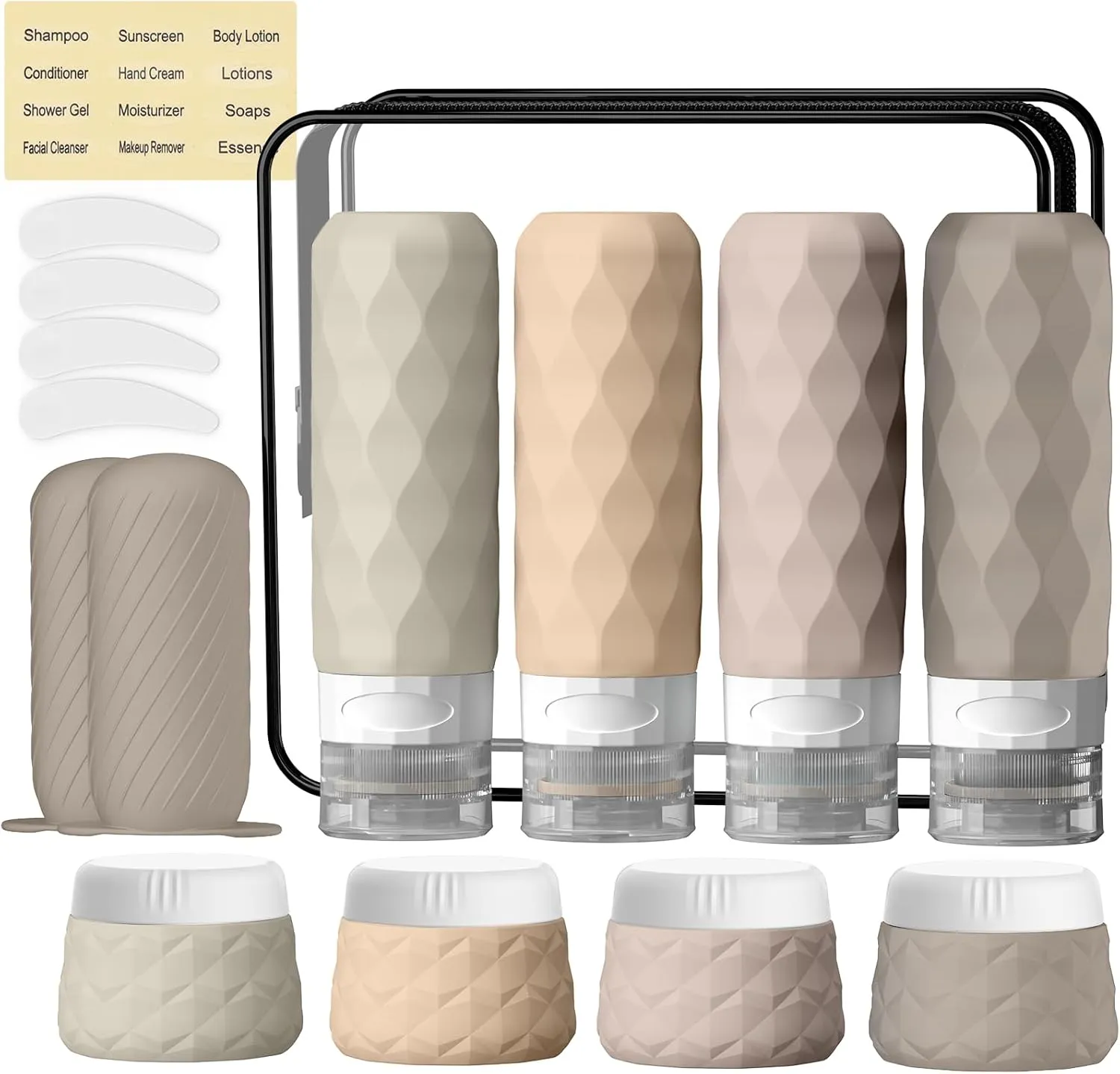 16Pack Travel Bottles for Toiletries, TSA Approved Travel Size Toiletries Containers Set, Silicone Leak Proof Refillable Bottles Elastic Sleeves Creams Jars Accessories Kit W/Clear Bag (Cream)