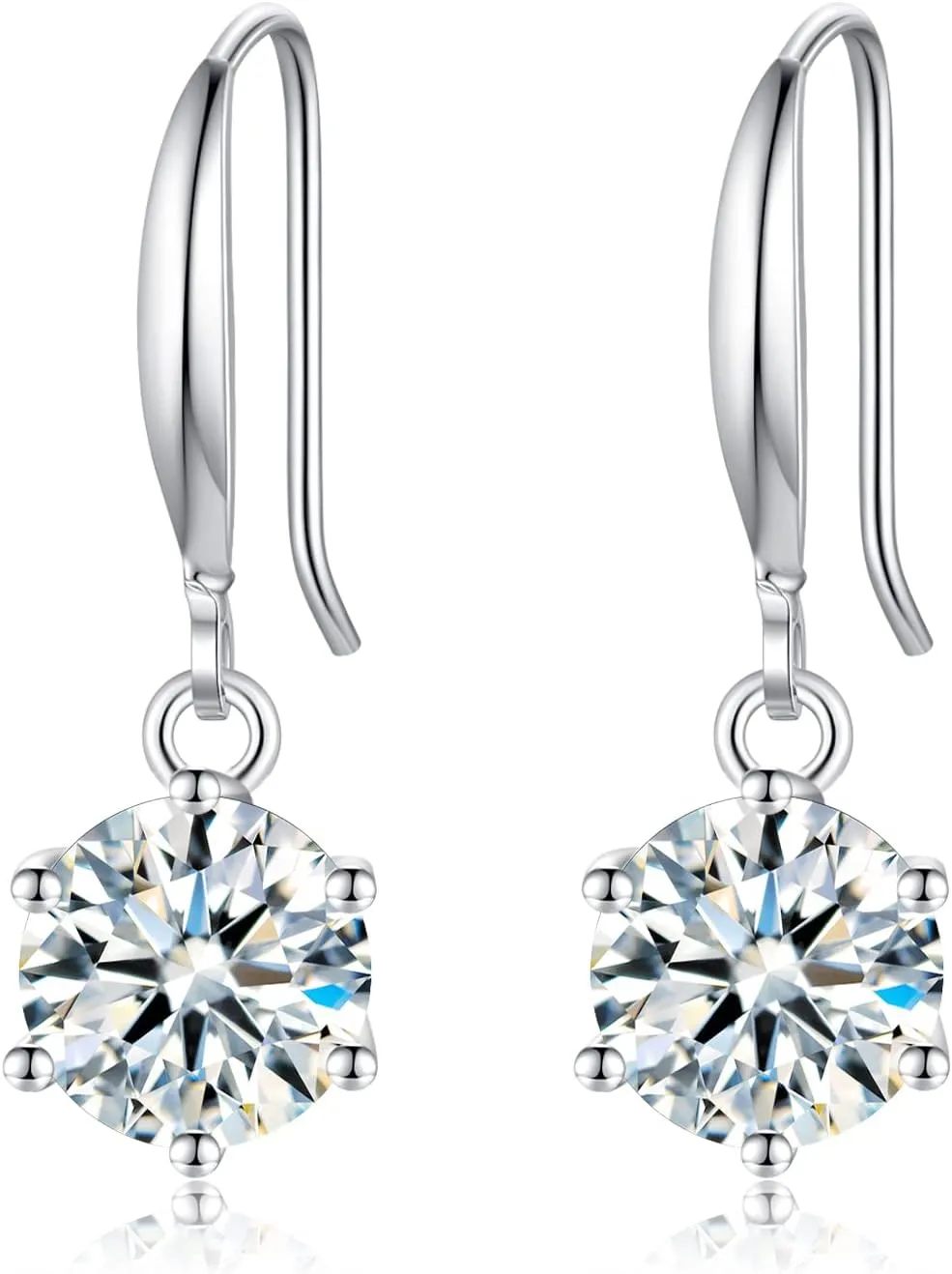 2-4CT Moissanite Dangle Earrings, 6P DF Color Ideal Cut Simulated Moissanite 925 Sterling Silver Earrings for Women with Certificate of Authenticity