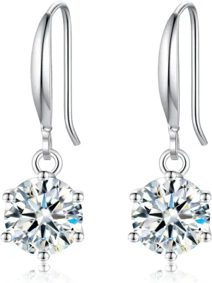2-4CT Moissanite Dangle Earrings, 6P DF Color Ideal Cut Simulated Moissanite 925 Sterling Silver Earrings for Women with Certificate of Authenticity